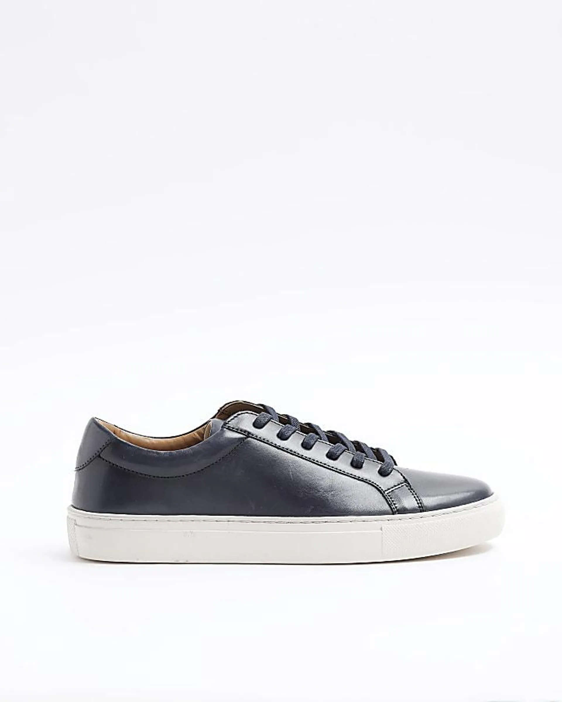 Navy leather lace up trainers