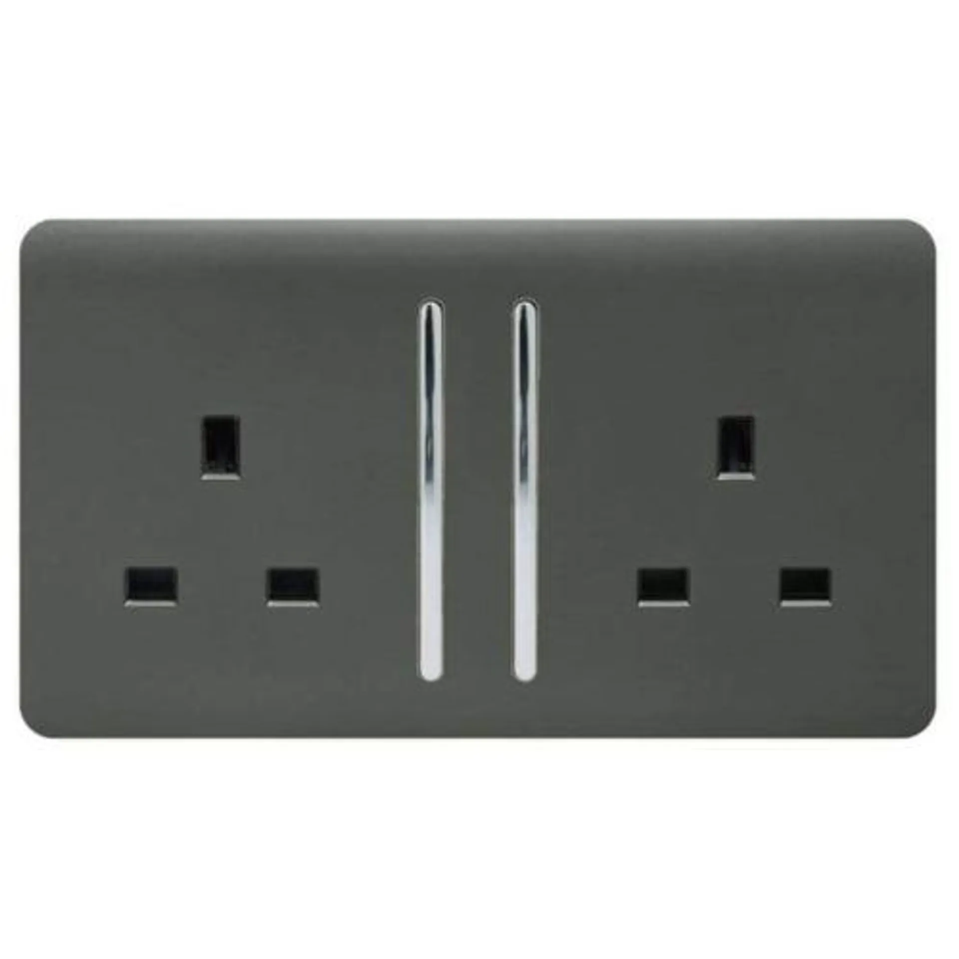 Trendi 2 Gang Long Switched Plug Socket 13amp - Charcoal Grey