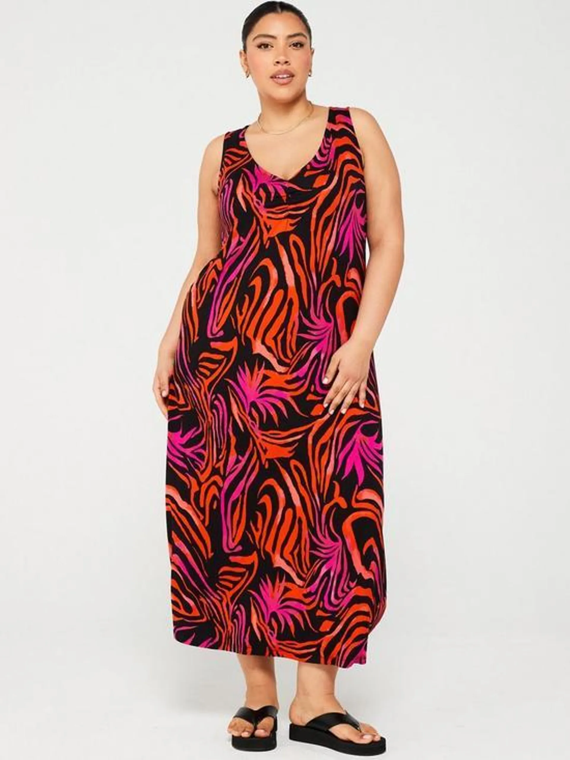 Stretch Sleeveless Midi Dress - Print