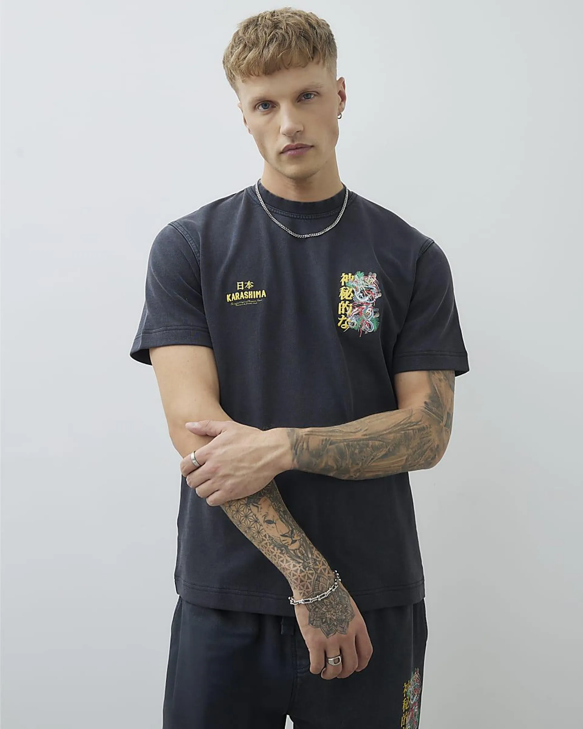 Black Regular Fit Washed Hayashima T-Shirt