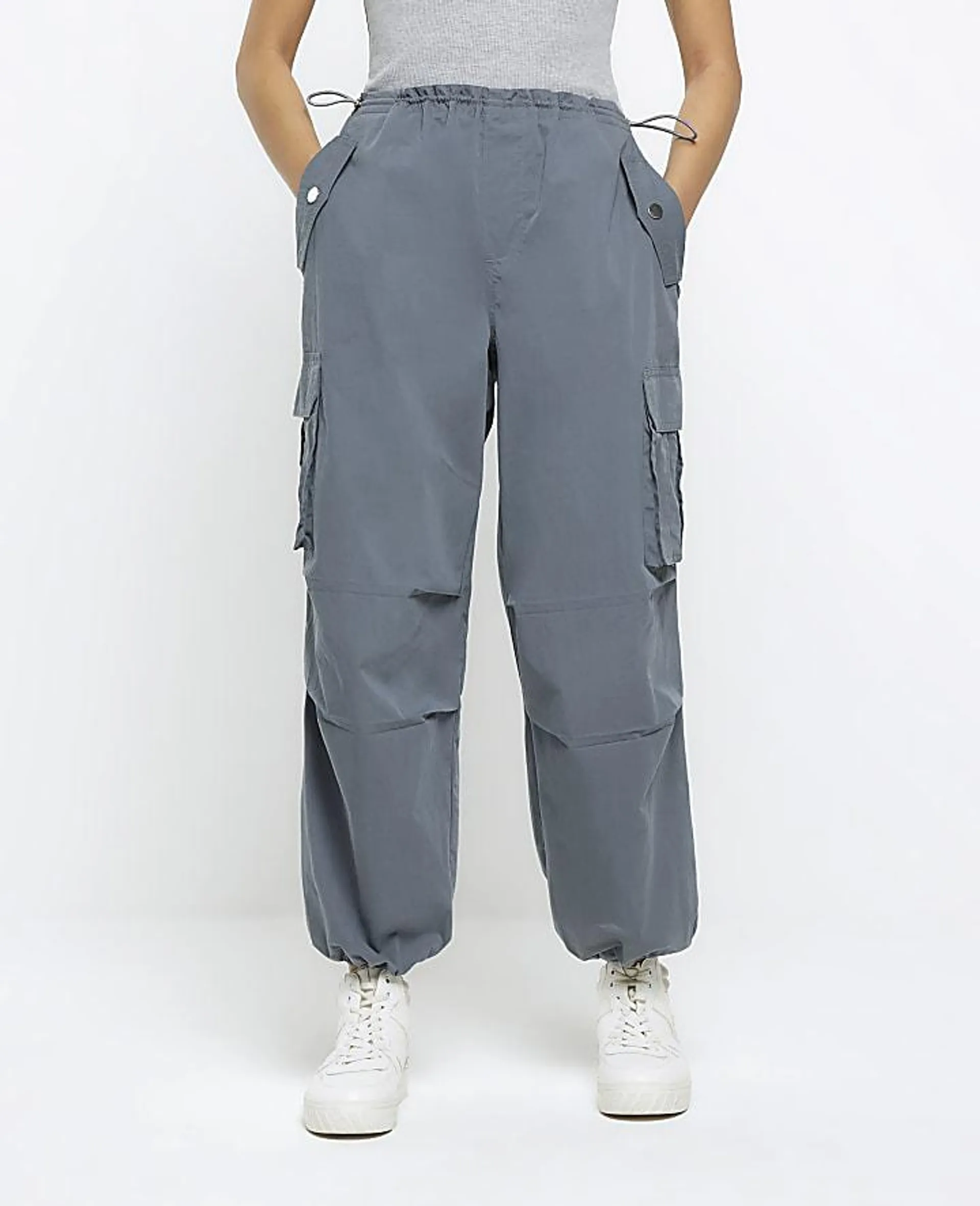 Grey parachute cargo trousers