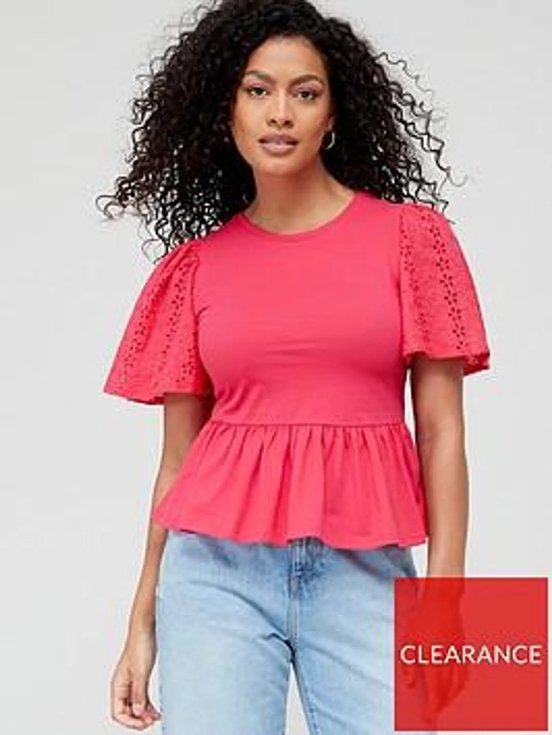 Frill Sleeve Peplum Top - Pink