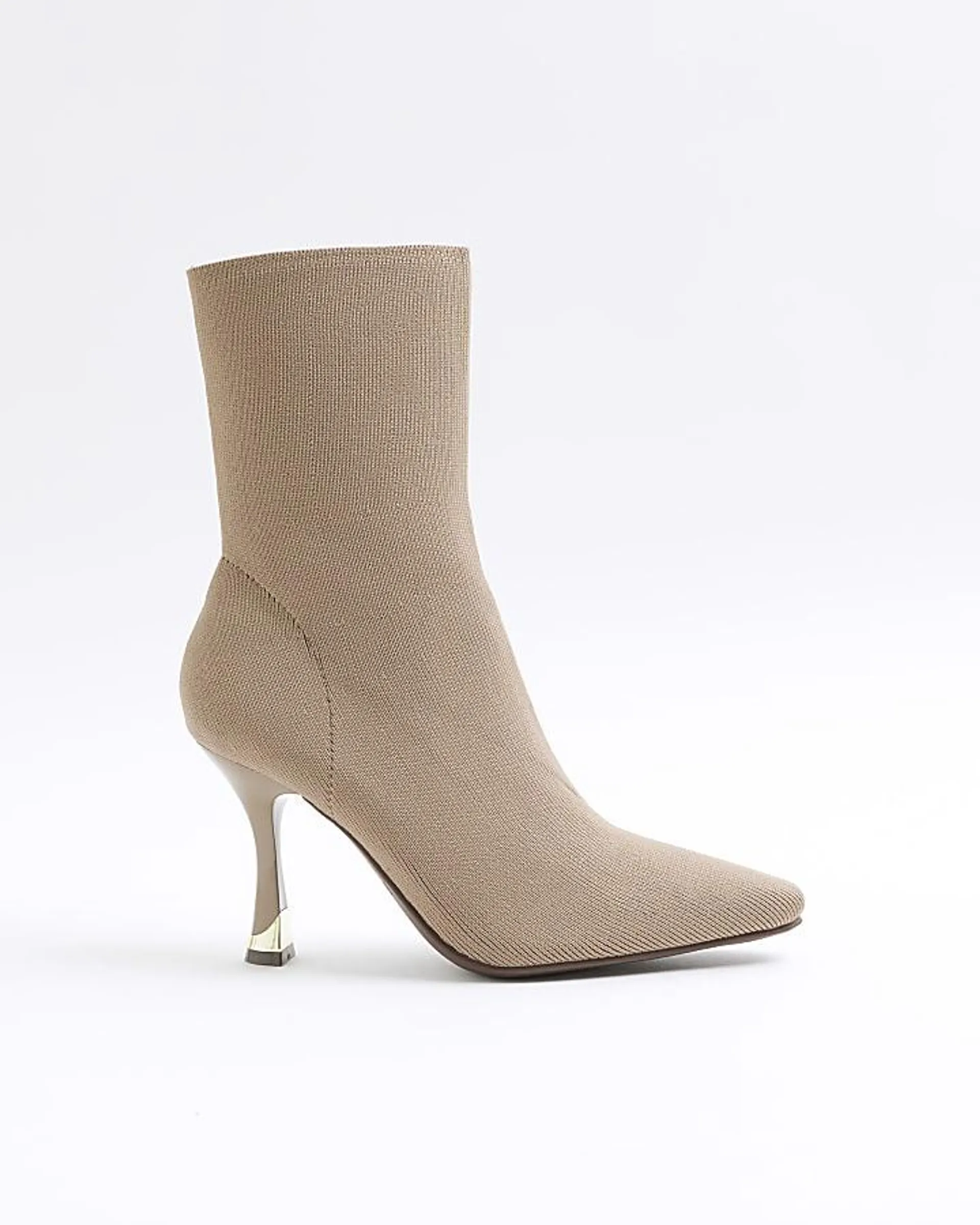 Beige Knit Heeled Sock Boots