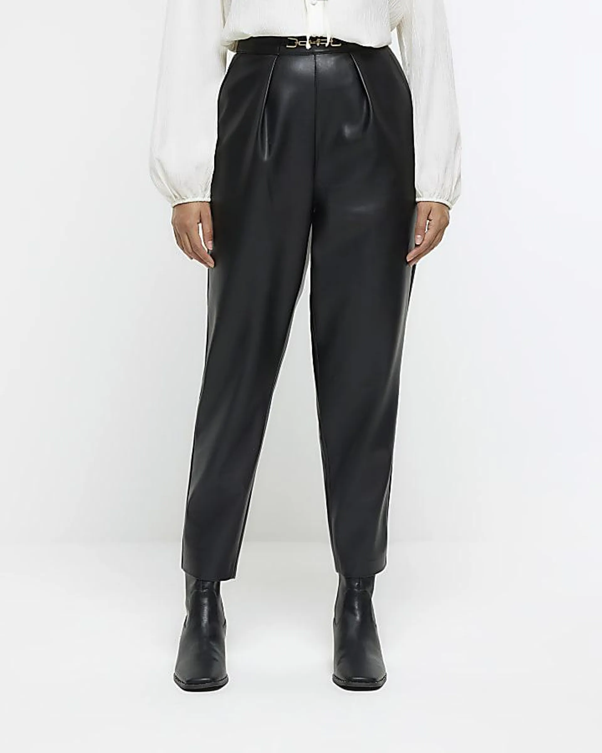 Black faux leather cigarette trousers