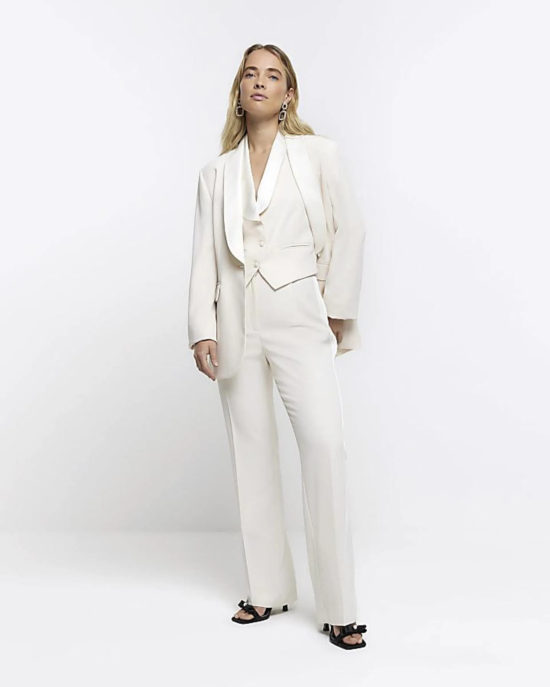 Cream straight tux trousers