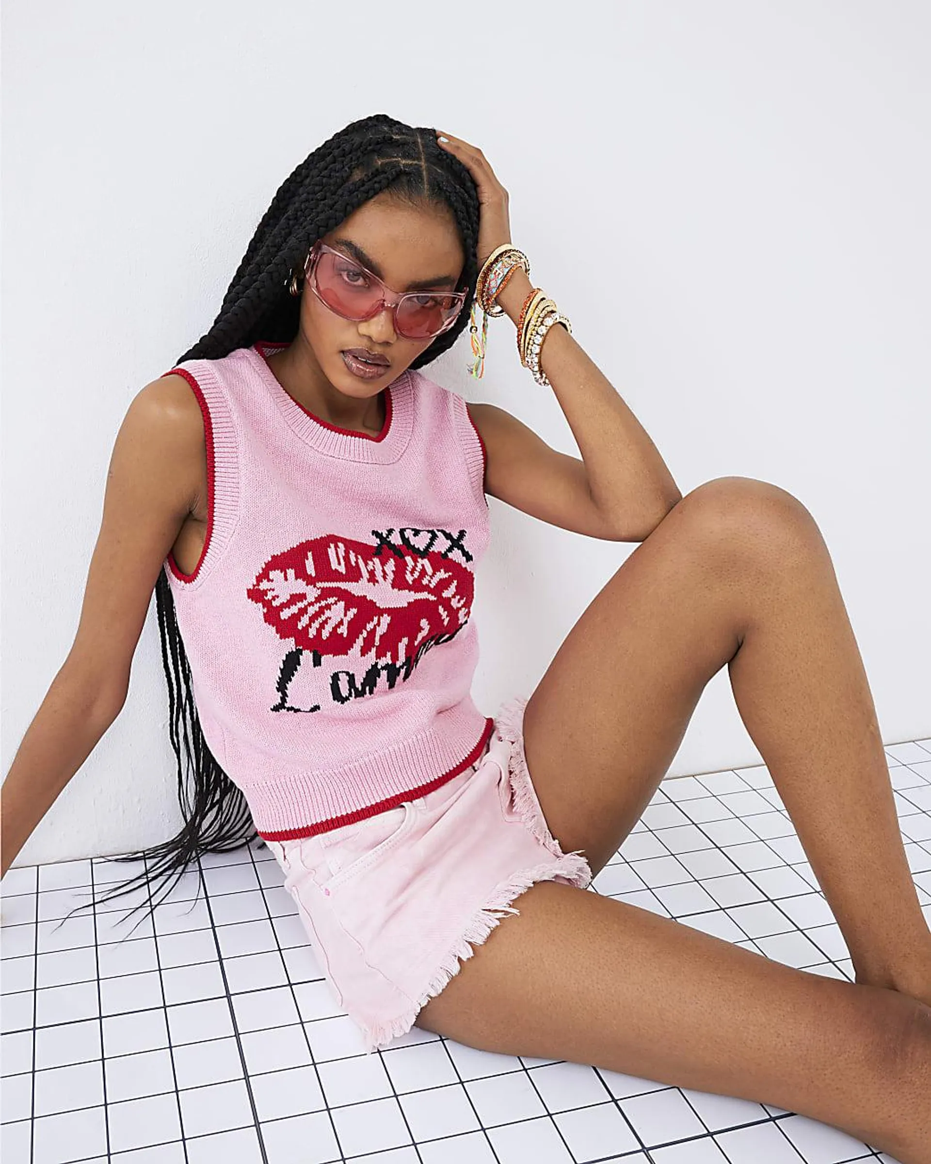Pink Lips Knit Tank Top