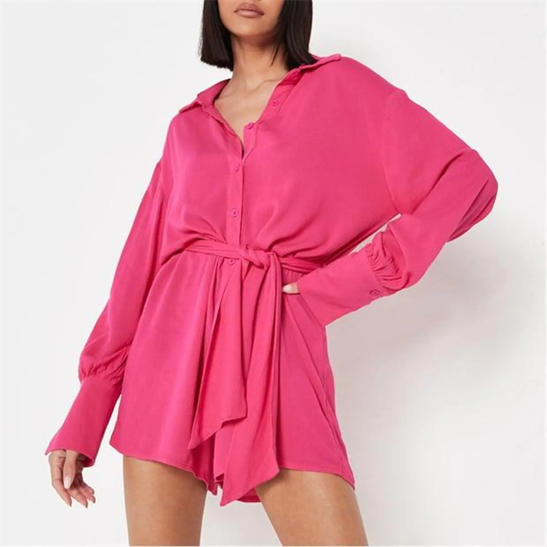 Missguided Cheesecloth Belted Button Front Playsuit