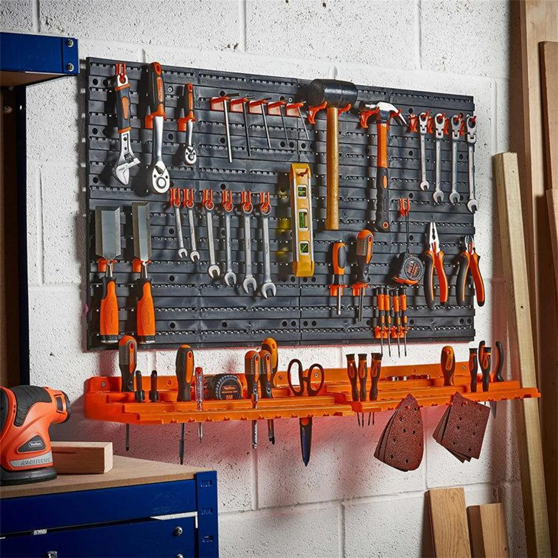 VonHaus Garage Wall Tool Rack Pegboard + Shelf Tool Organiser / Holder ? Wall-Mounted/ Fixed, Includes 50 Assorted Hooks ? Ideal for Home, Shed, Workshop or Garage