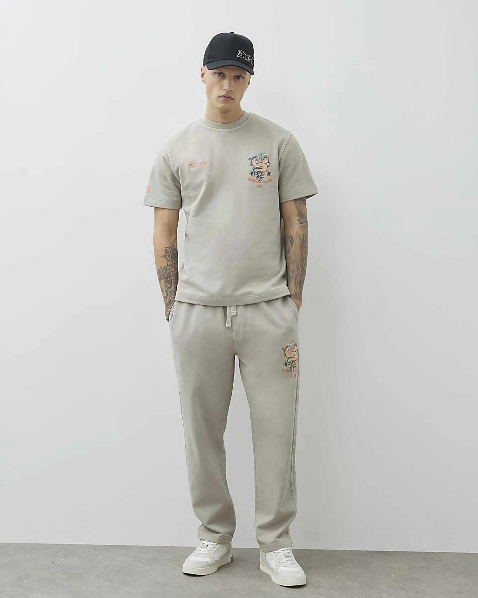 Grey Regular Fit Washed Hayashima Joggers