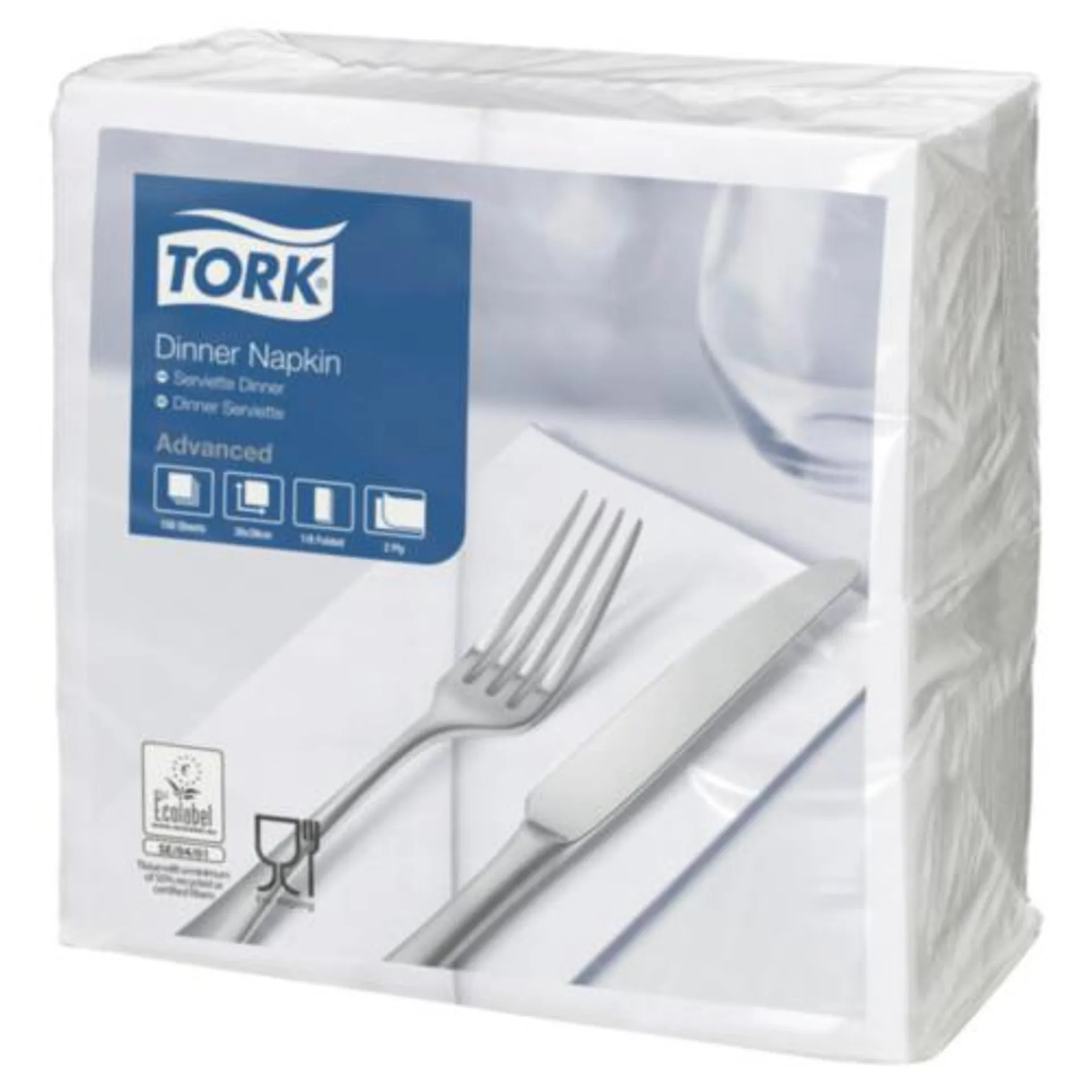 Tork Dinner Napkin White 2 Ply 8 Fold 39x39cm