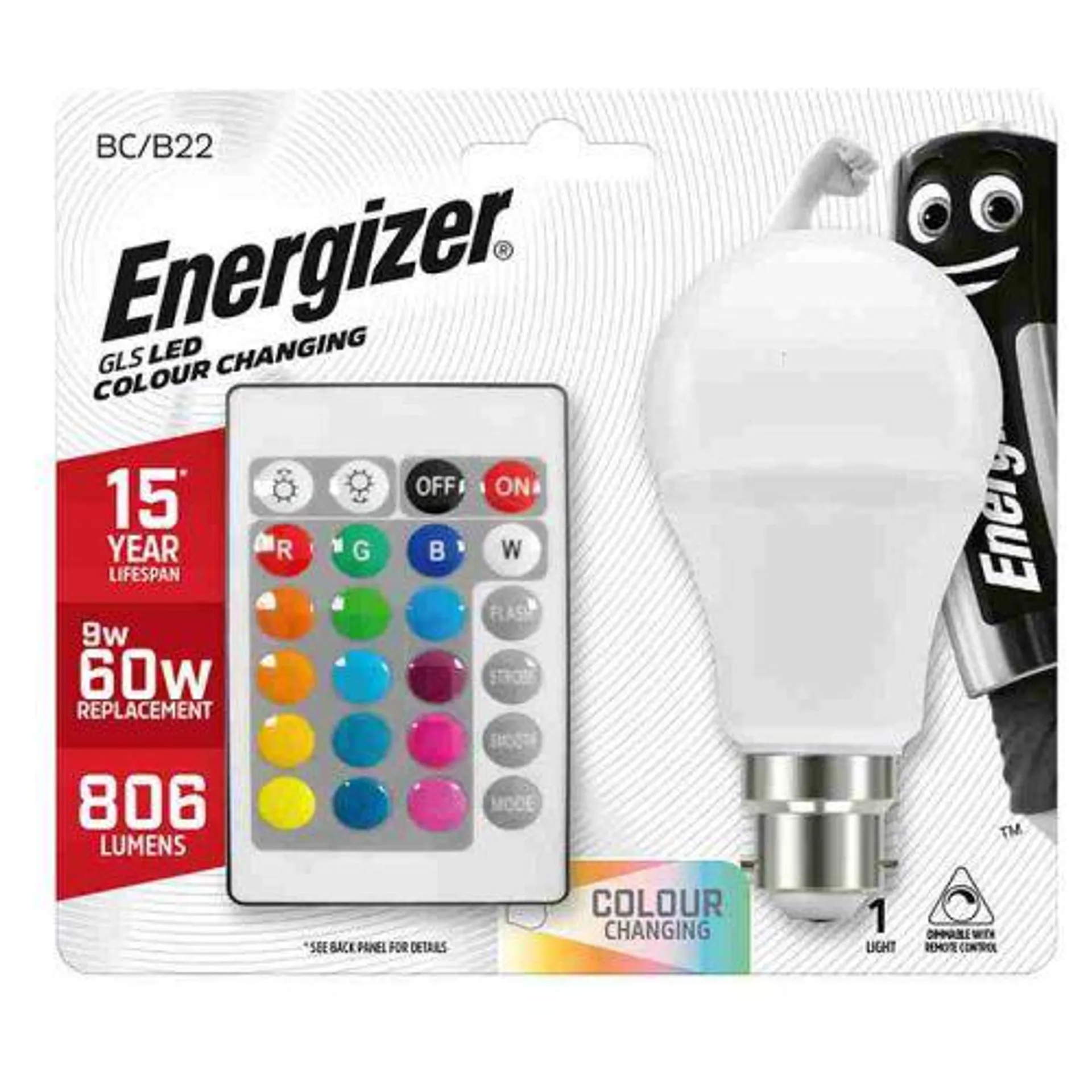 Energizer 9W LED B22 Remote Controlled Colour Changing Bulb