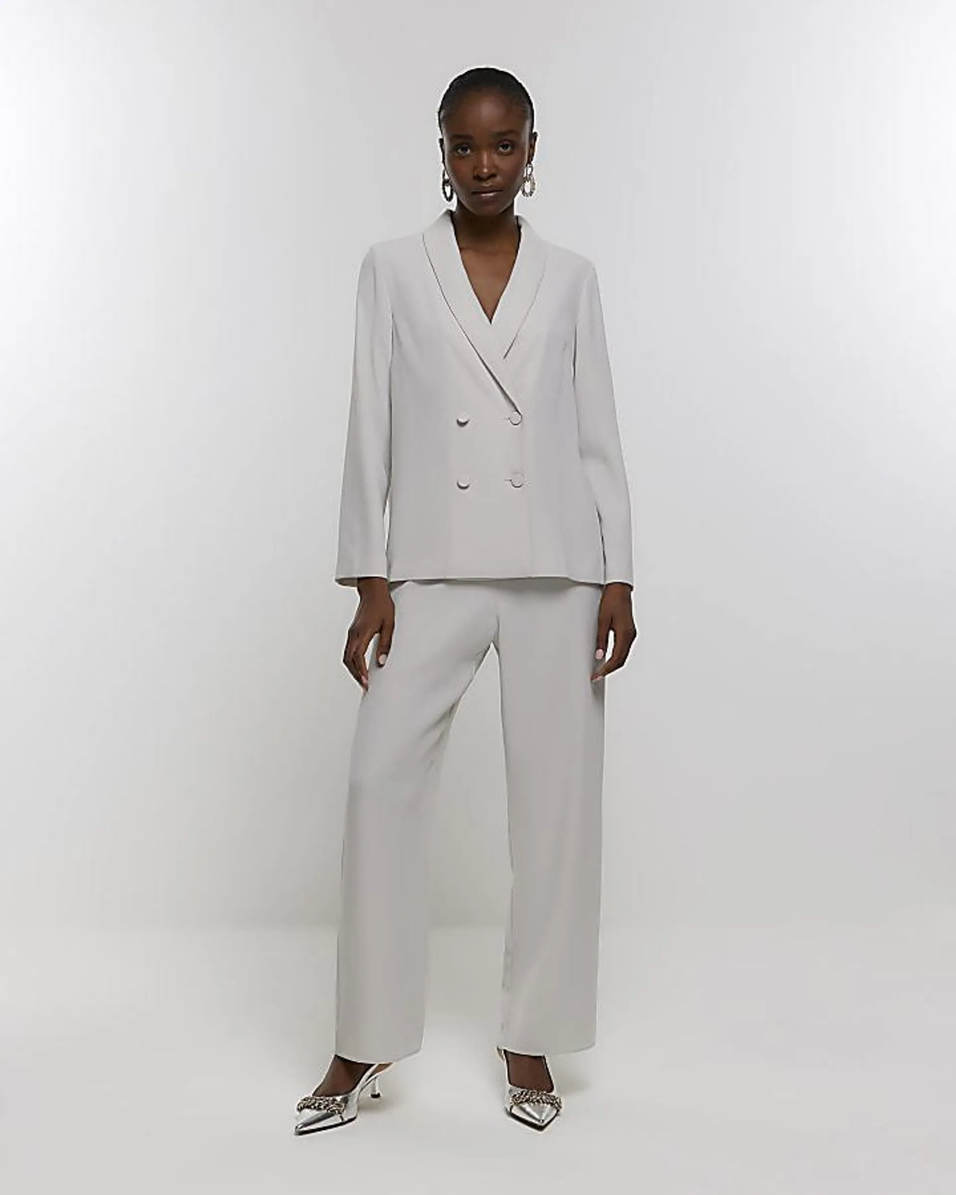 Grey elasticated wide leg trousers