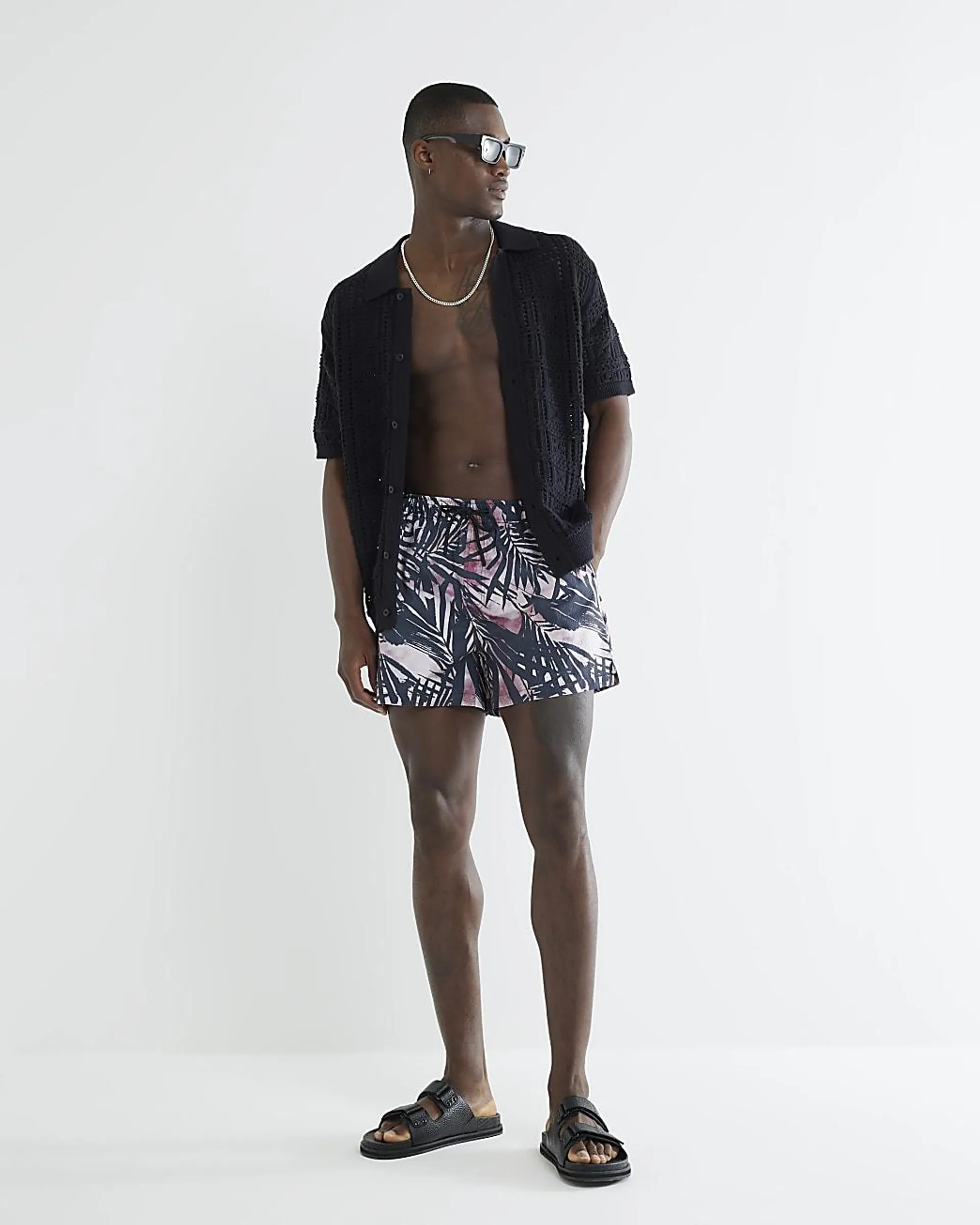 Pink Palm Print Swim Shorts