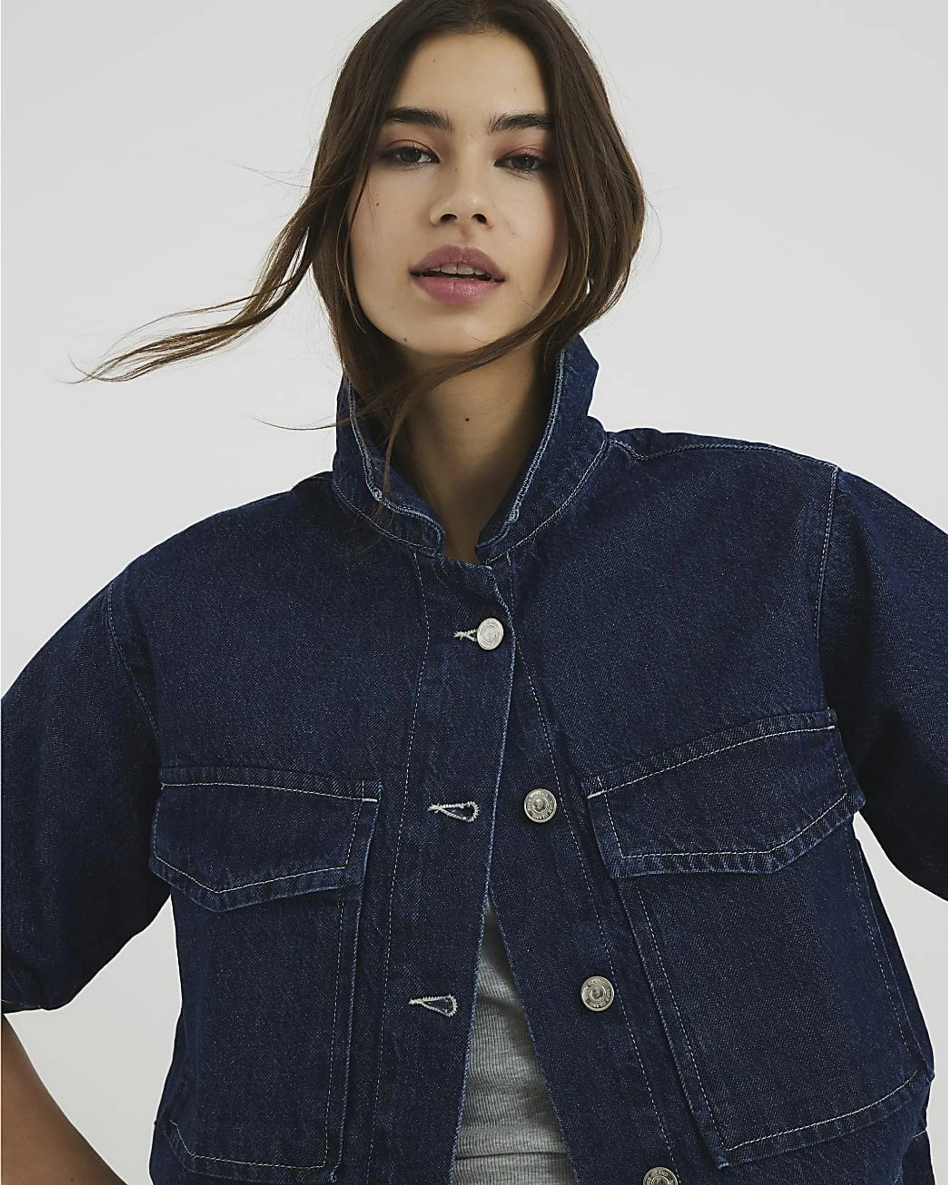 Blue Denim Boxy Cropped Shirt