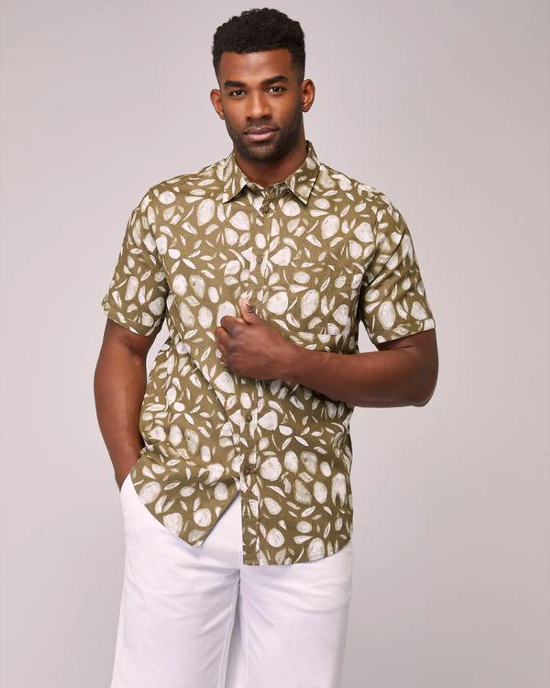 Regular Fit Linen-Cotton Blend Print Shirt