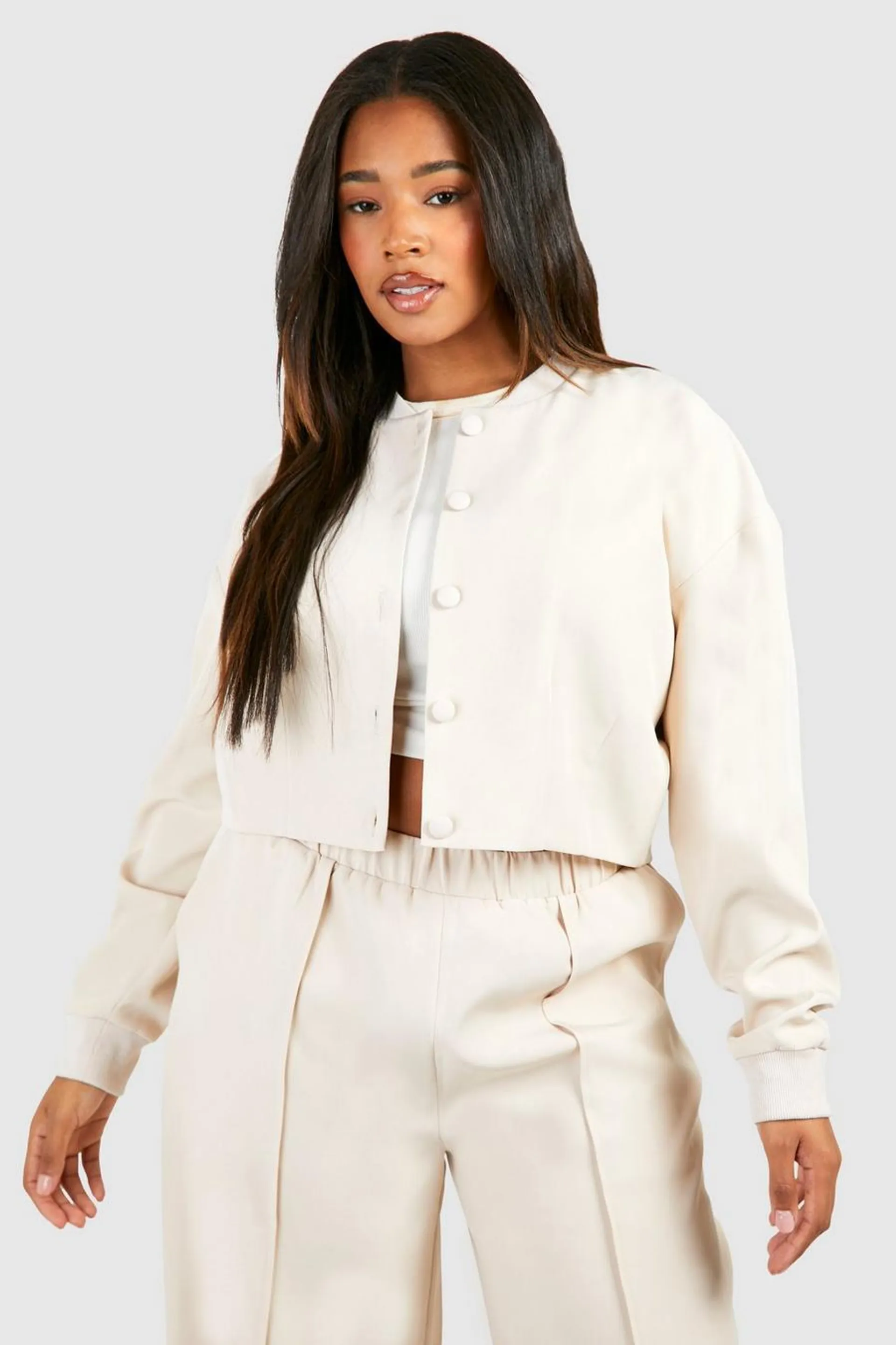 Plus Tailored Relaxed Fit Popper Bomber Jacket