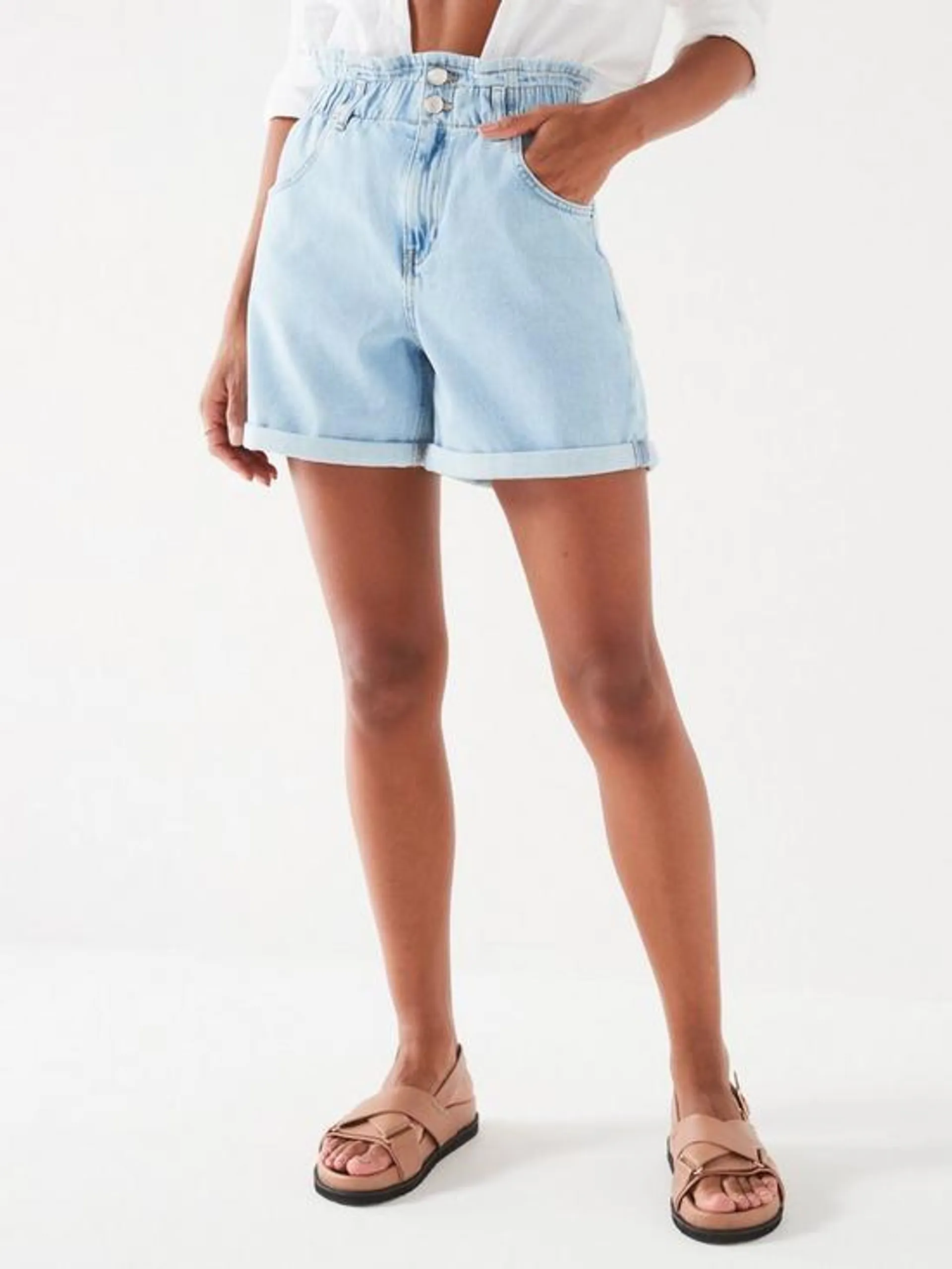 Paperbag Denim Shorts - Light Wash