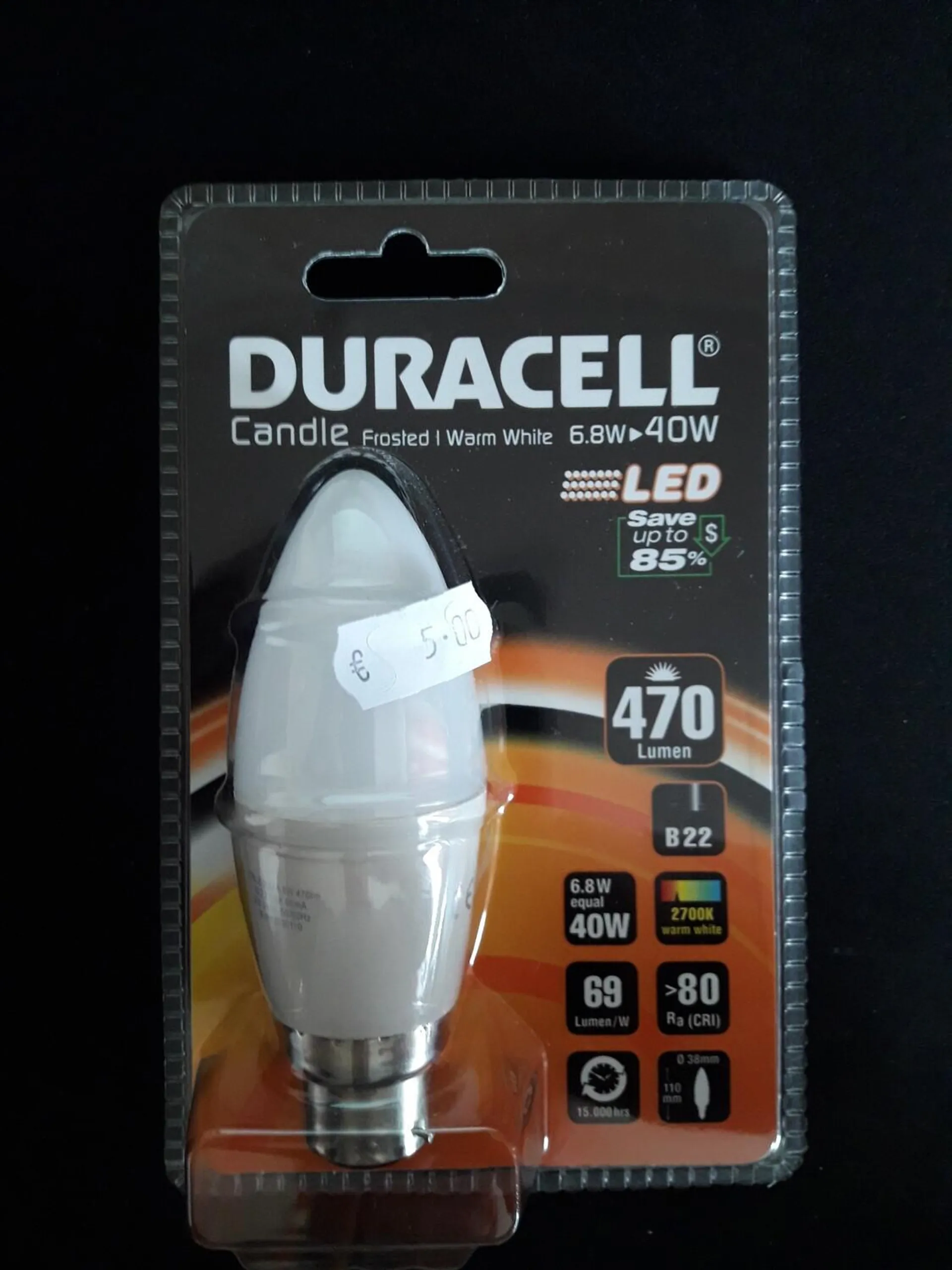 Duracell LED Candle 6.8w Frosted BC / B22 Bulb