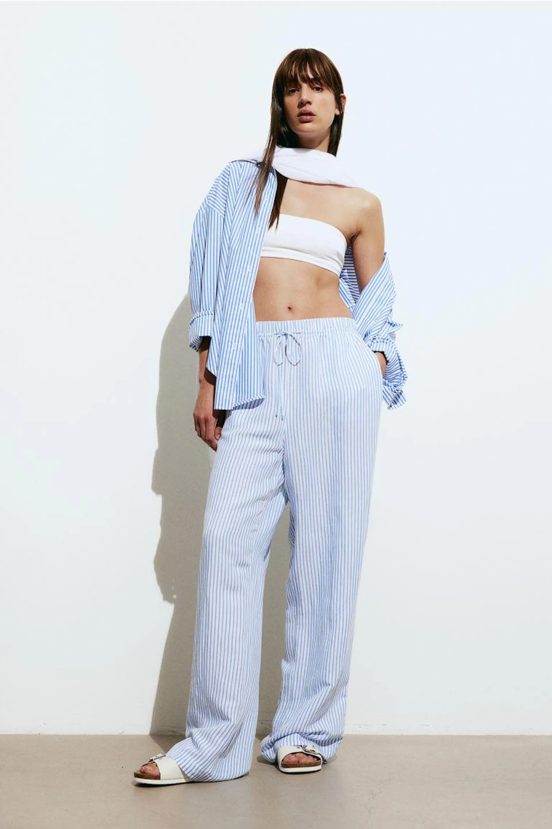 Linen-blend pull-on trousers