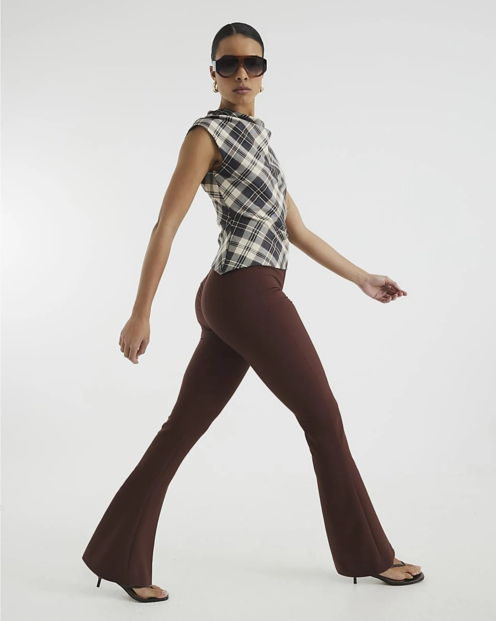 Brown Skinny Flared Trousers