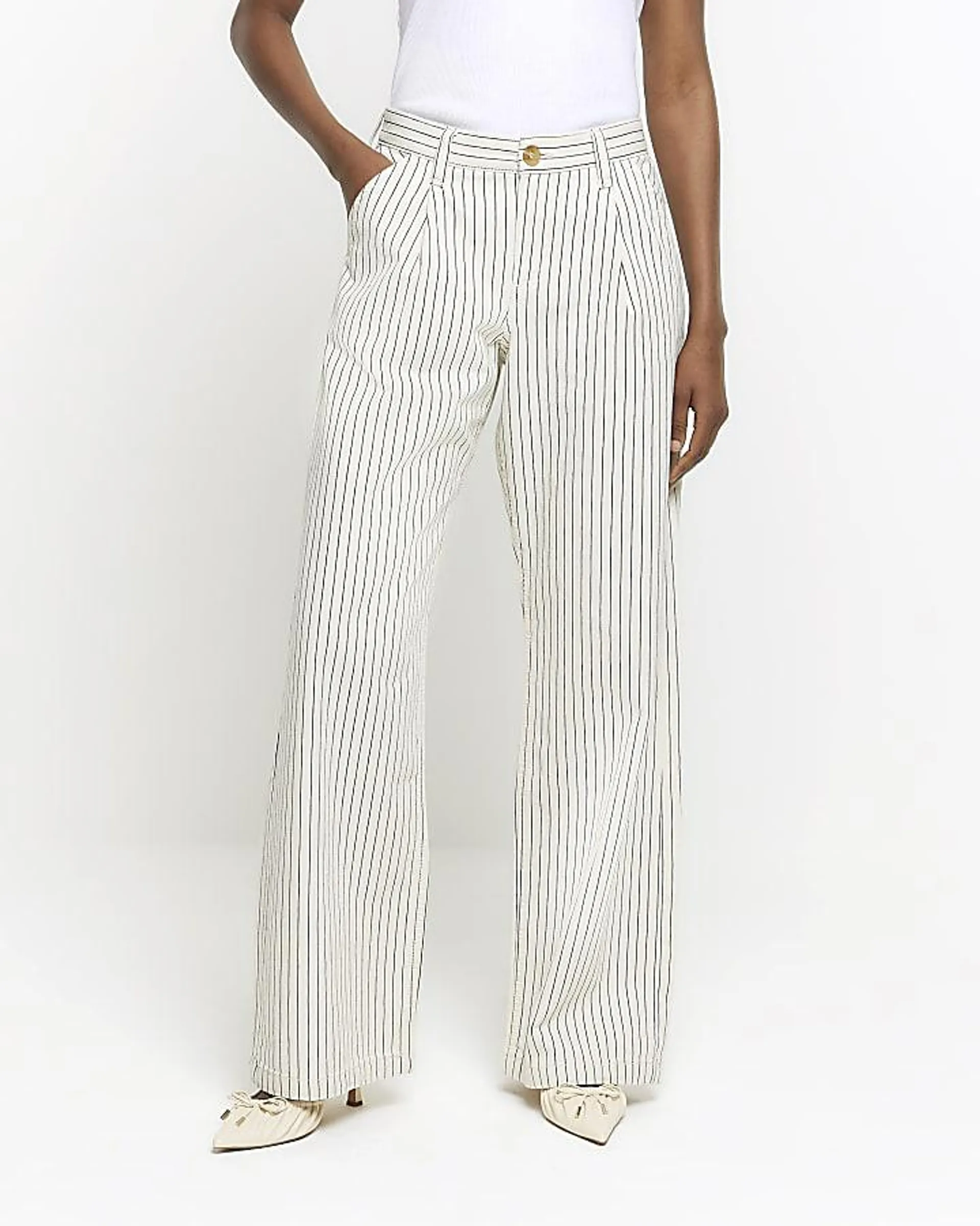 White high waisted stripe loose jeans