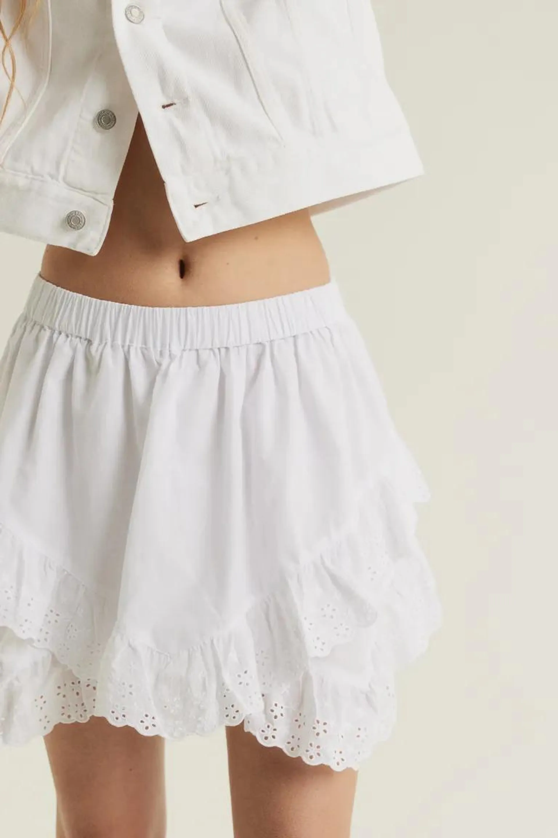 Broderie anglaise-detail tiered skirt