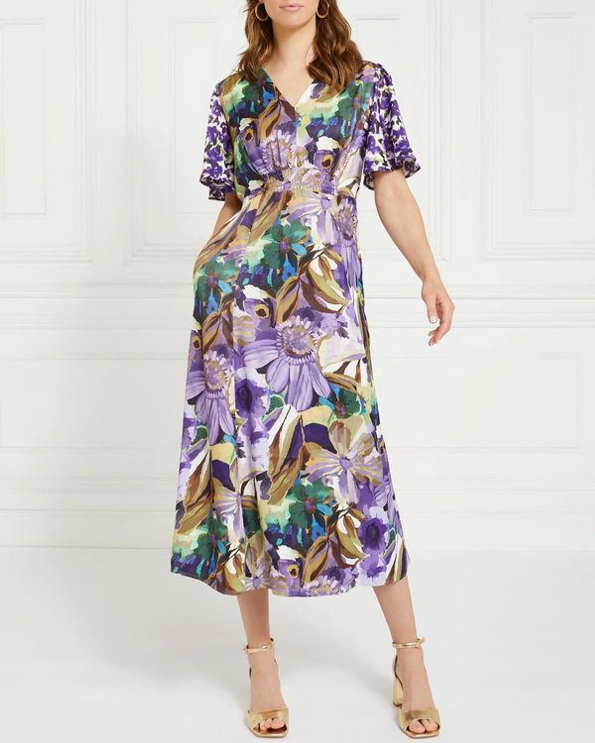 Gallery Satin Flutter Sleeve Tea Dress