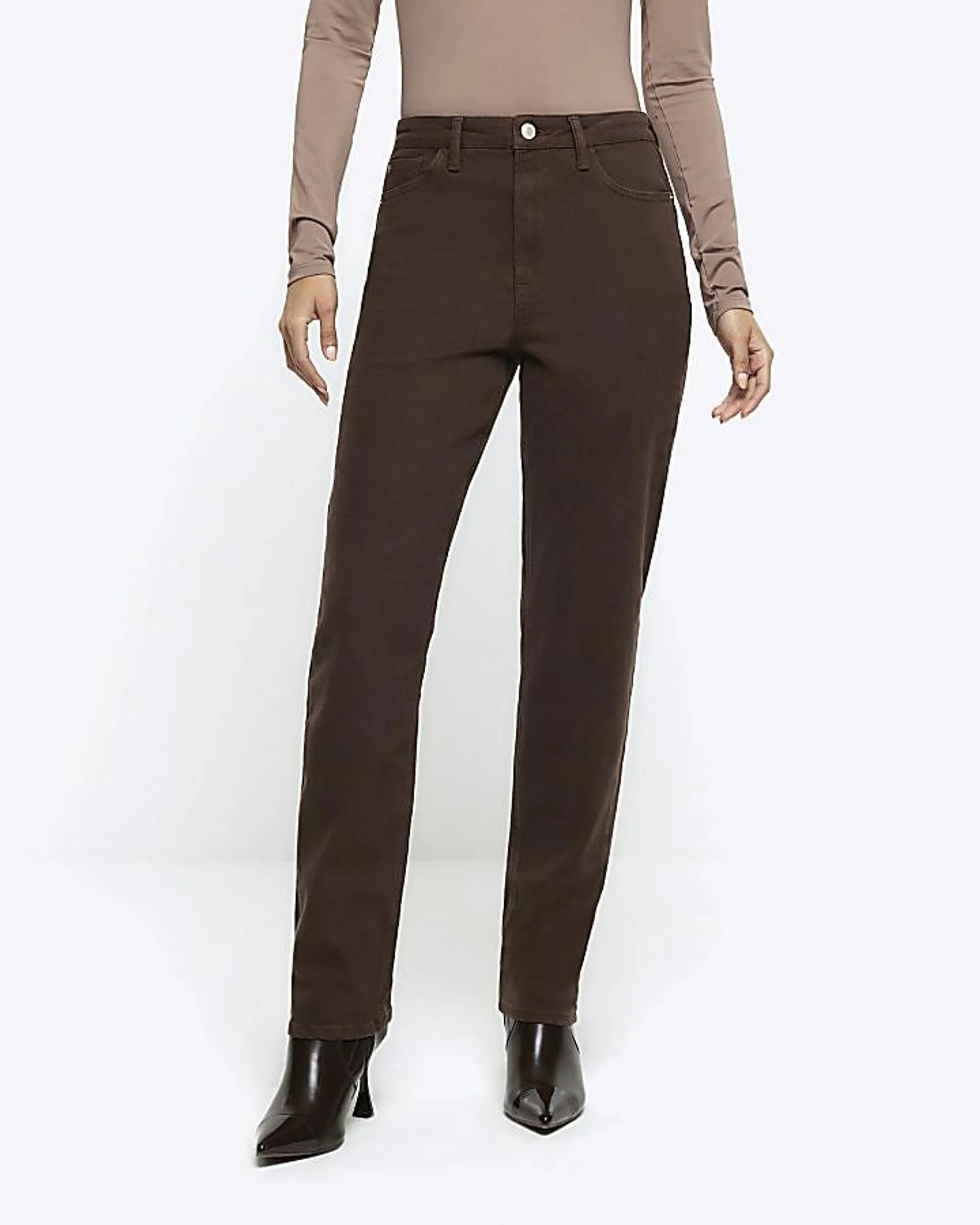 Brown high waisted slim straight jeans