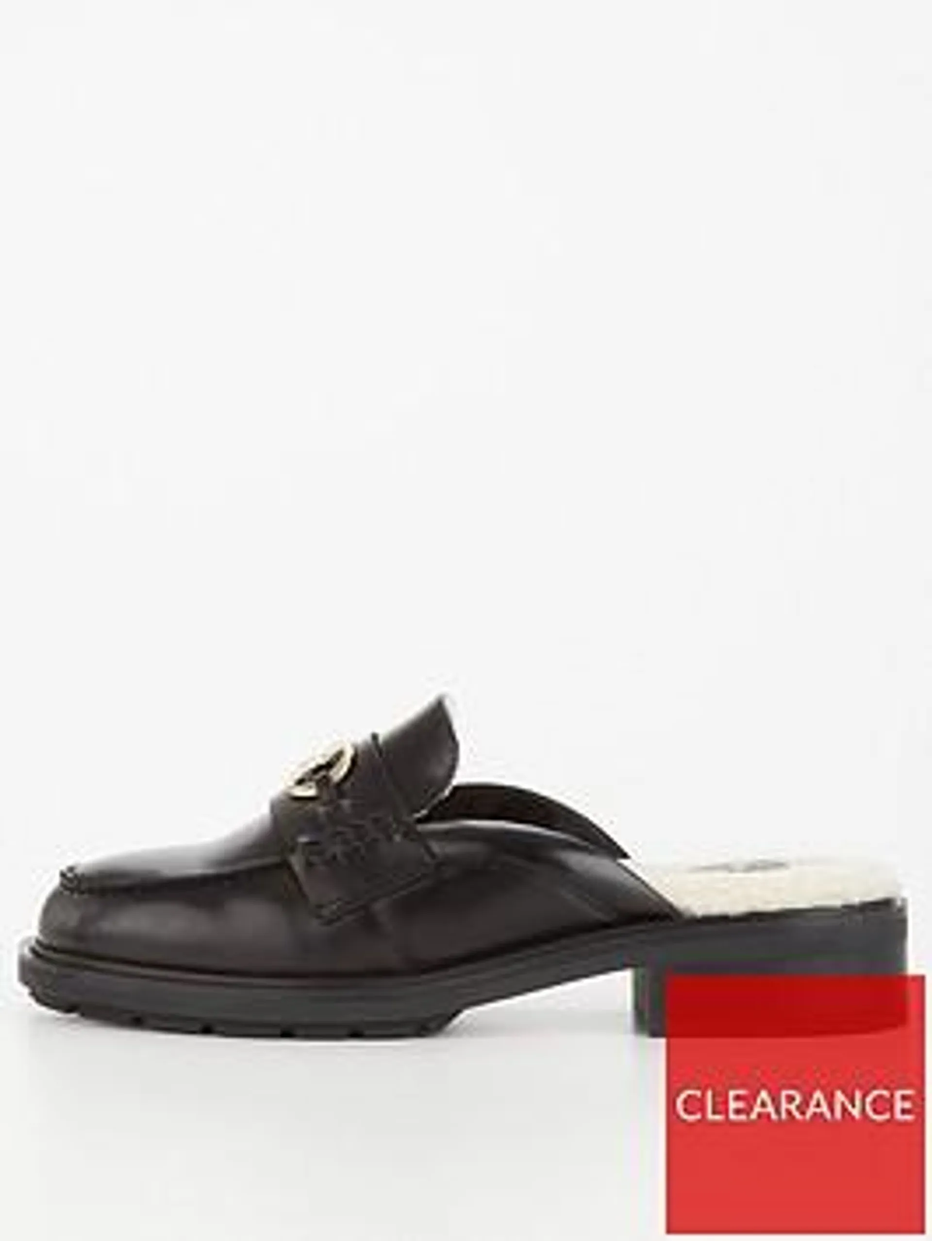 Borg Lined Leather Mule - Black