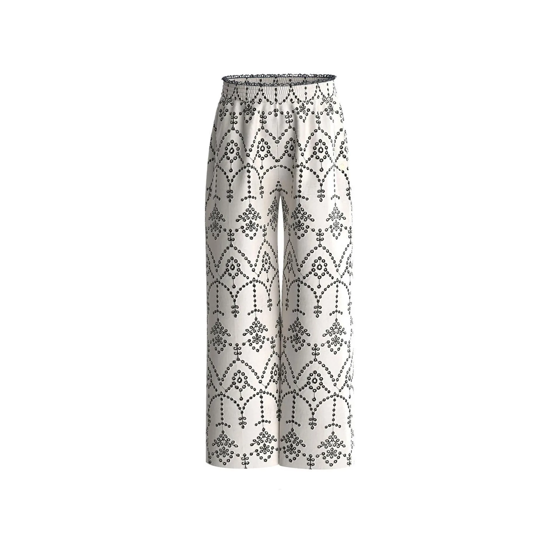 Embroidered Wide-Leg Trousers