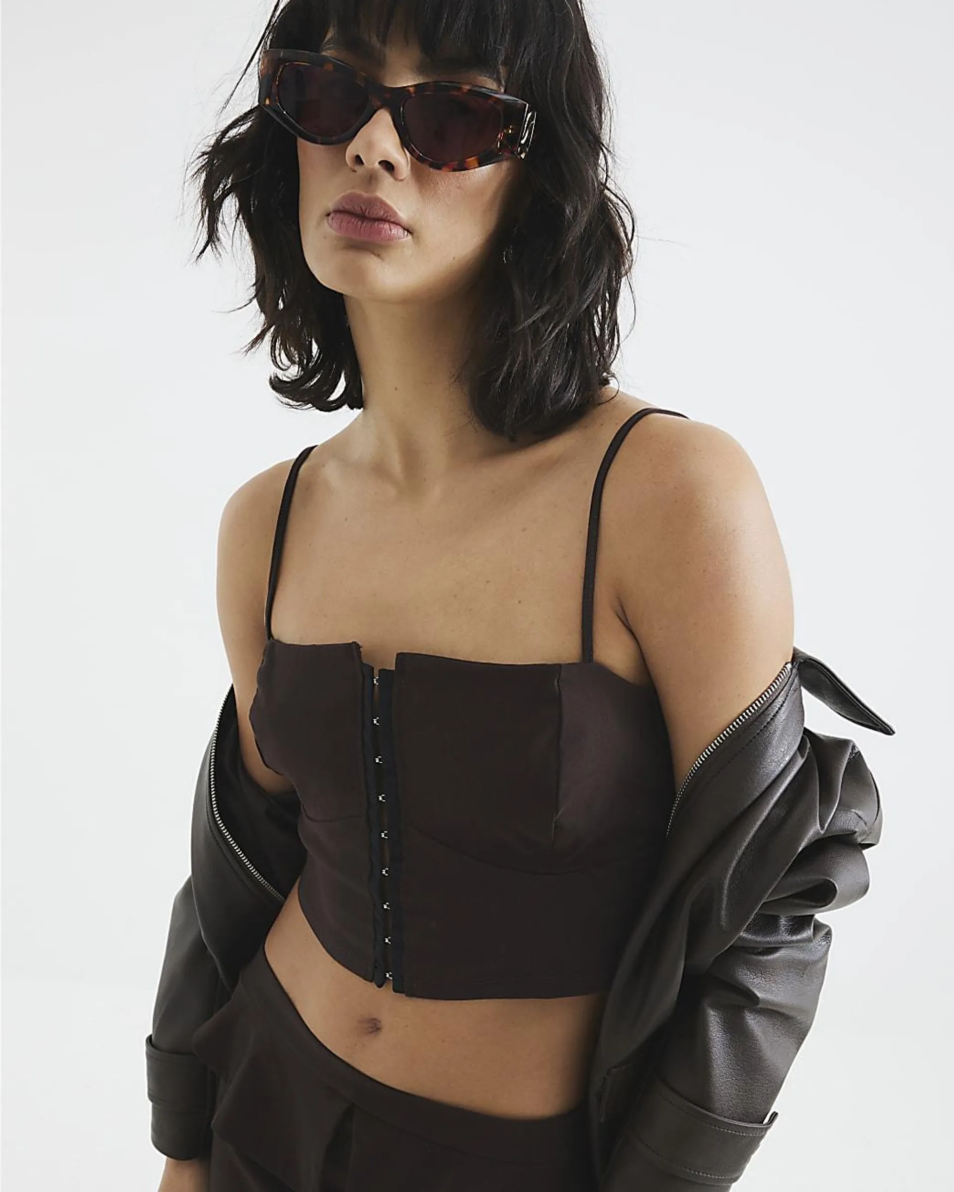 Brown Hook And Eye Crop Top