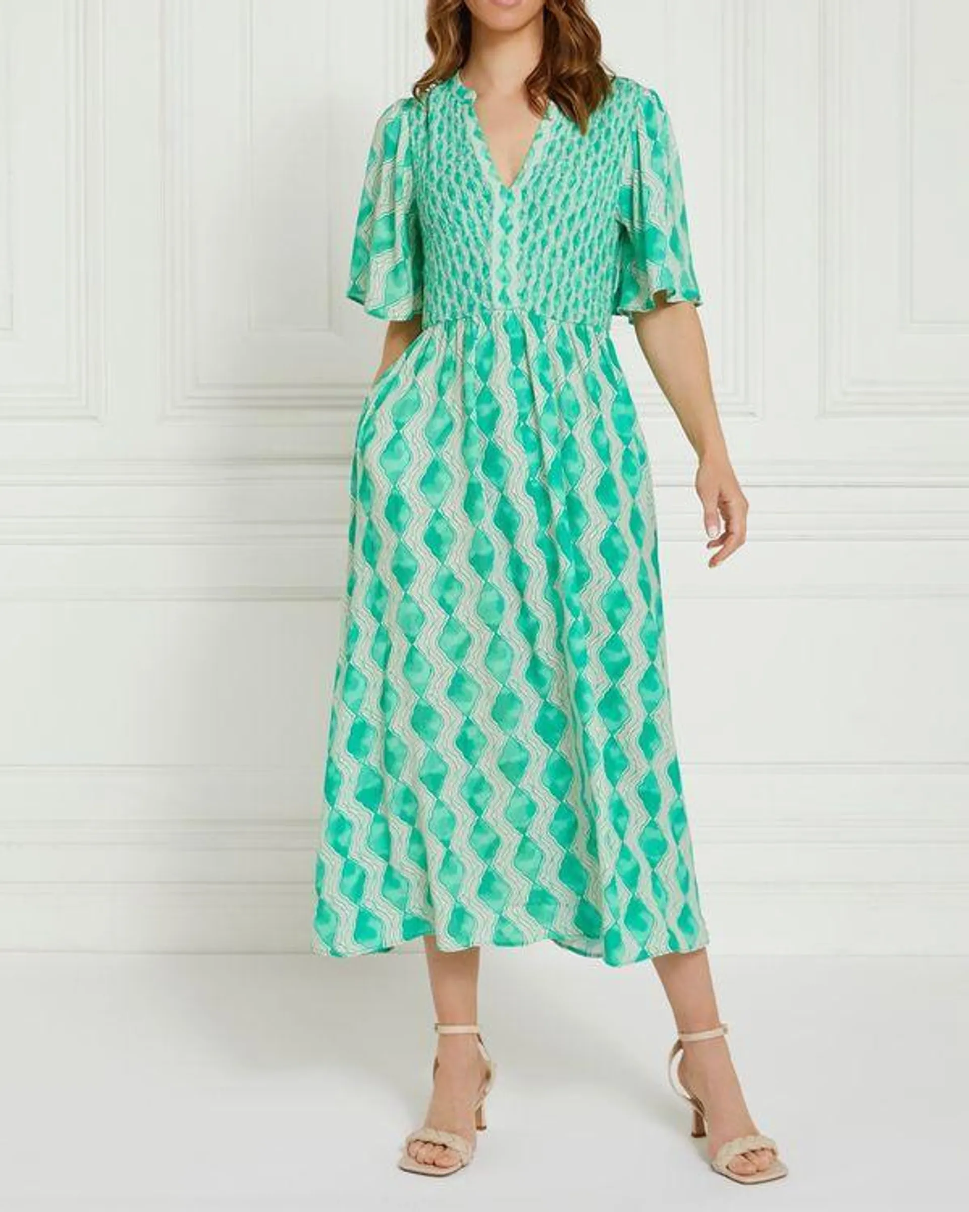 Gallery Shirred Midi Dress