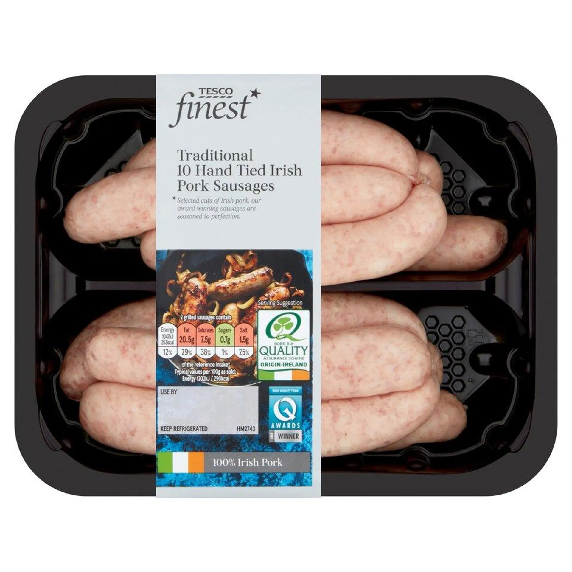 Tesco Finest* 10 Hand Tied Irish Pork Sausages 454G