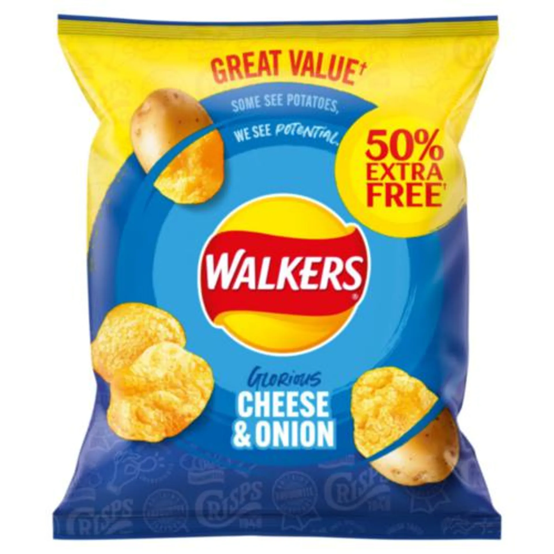 Walkers Cheese & Onion Crisps 50% Extra Free Bag