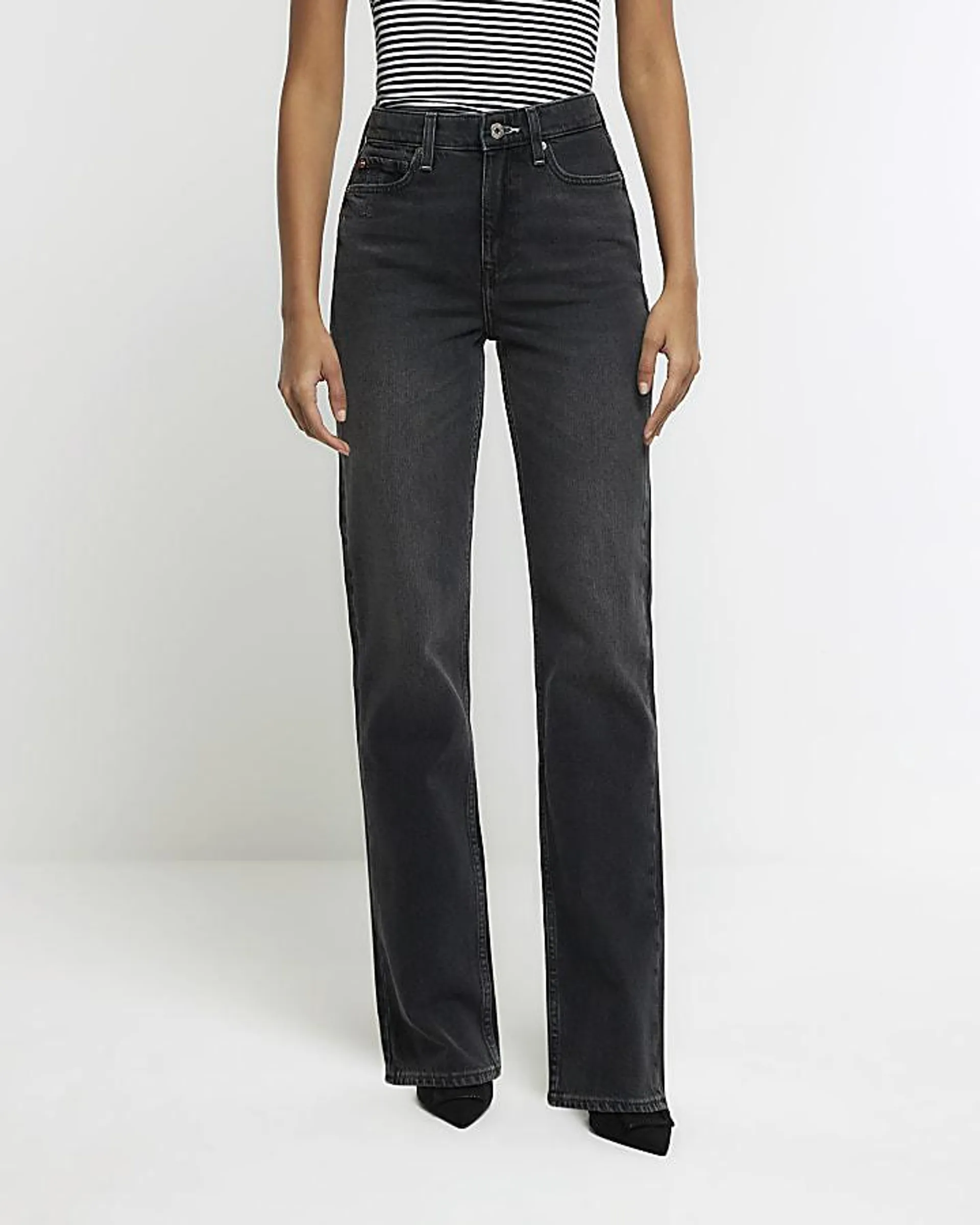 Black high waisted stove pipe straight jeans