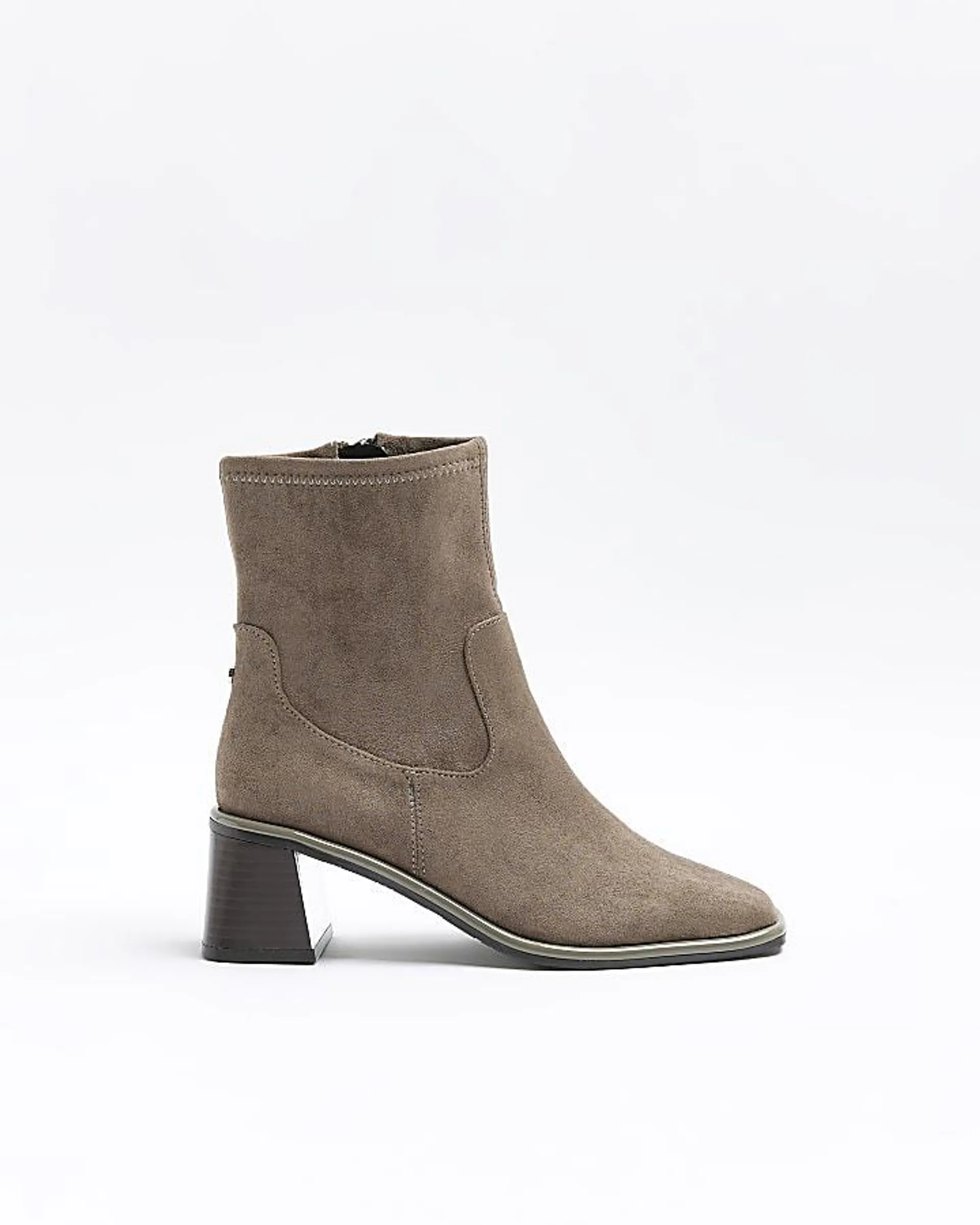 Grey wide fit block heel sock boot