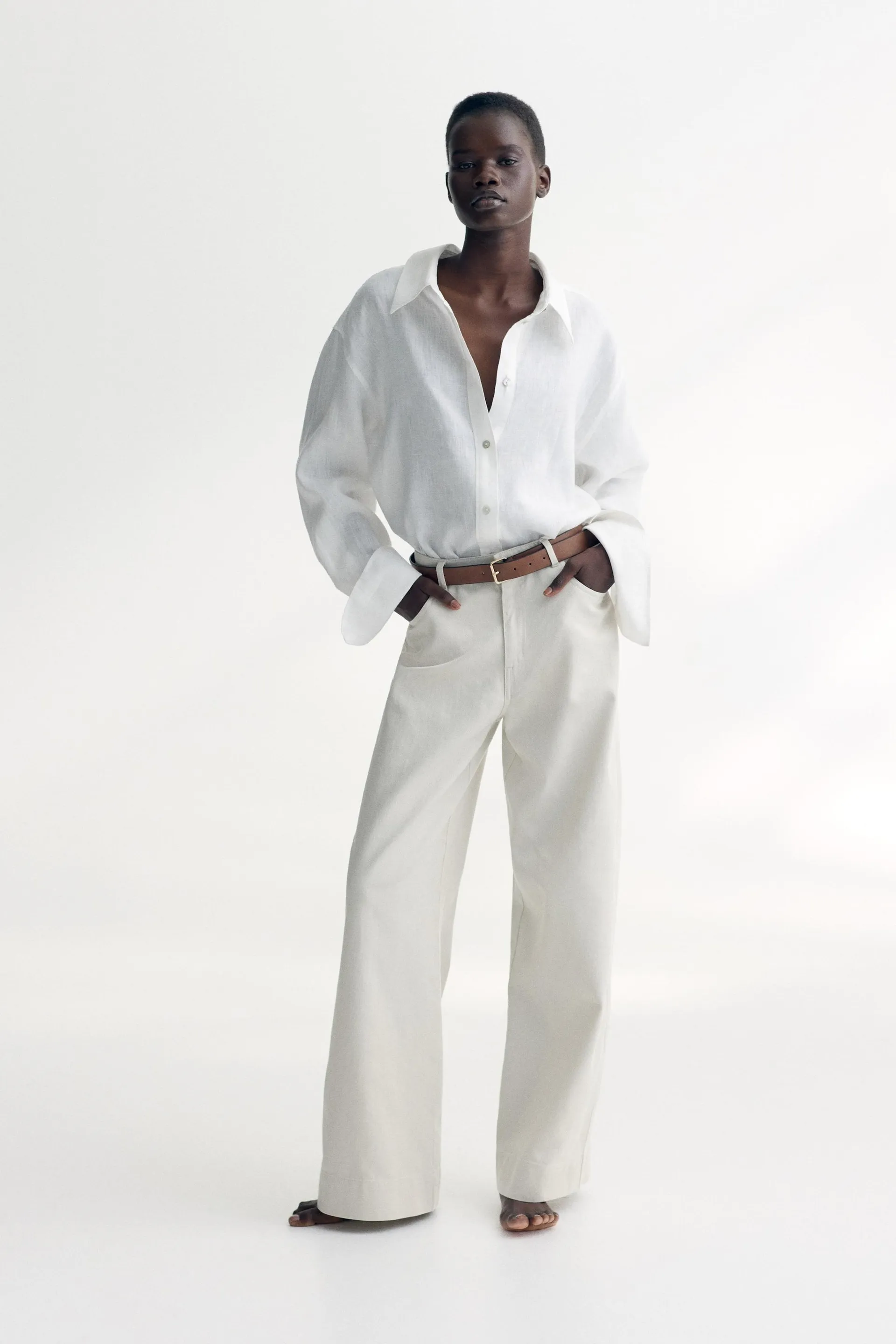 Belted twill trousers