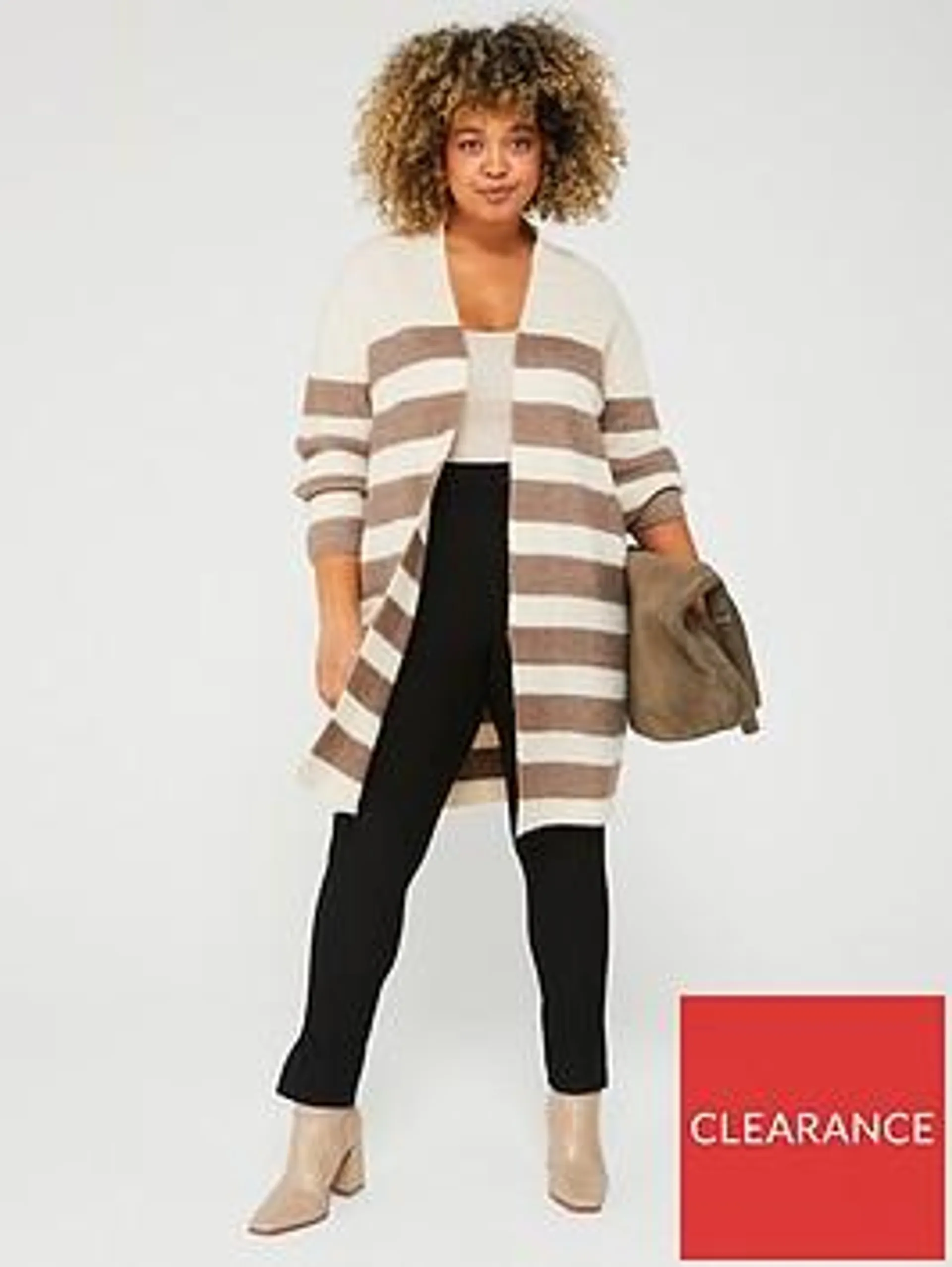 Curve Philine Edge To Edge Stripe Cardigan - Beige