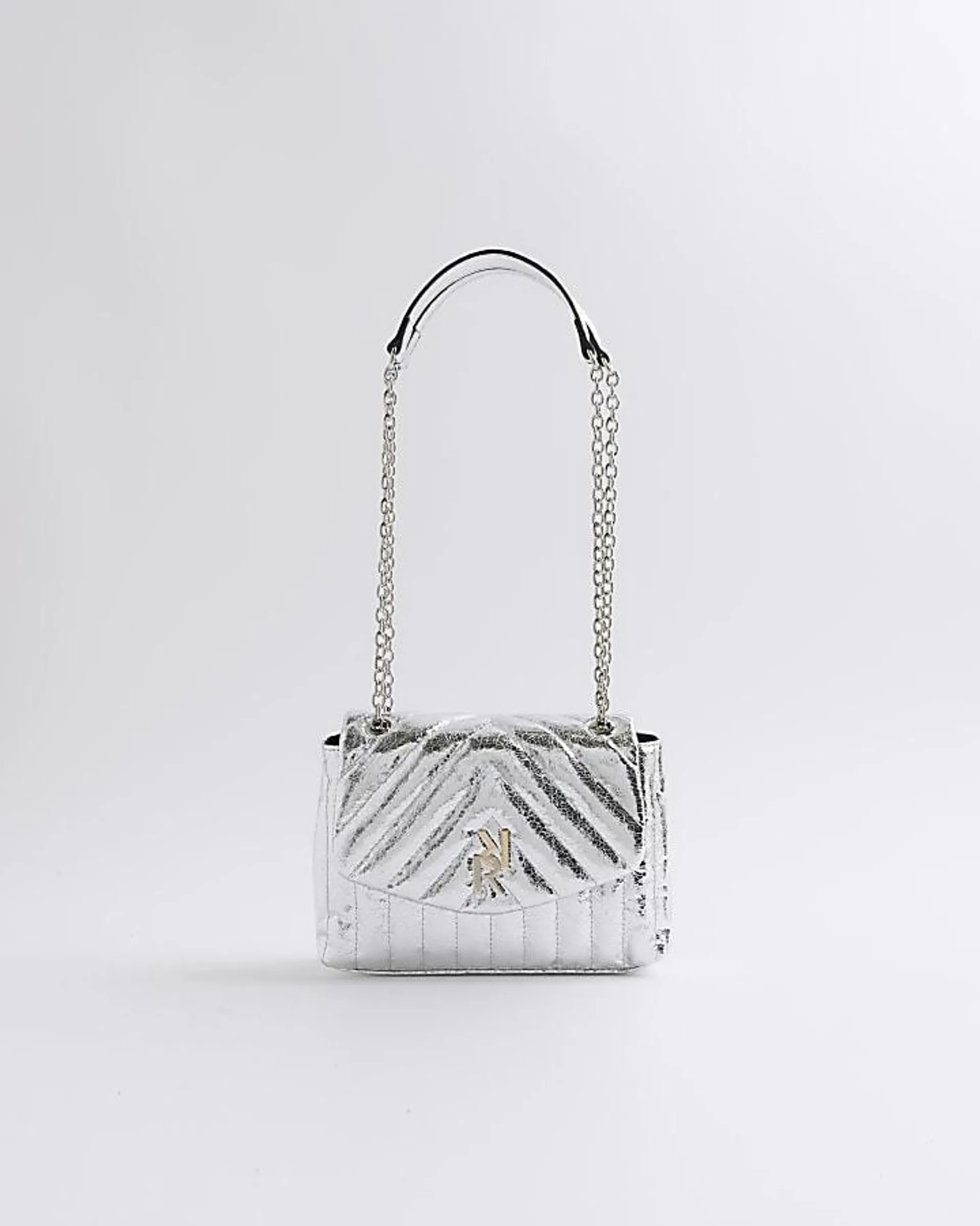 Silver quilted chain strap shoulder bag