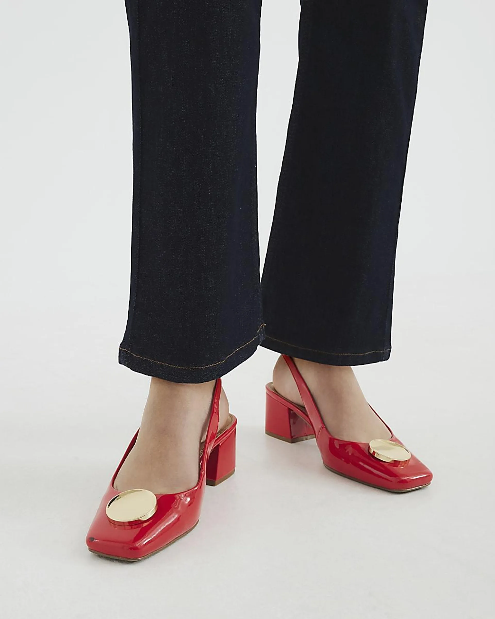 Red Patent Block Court Heels