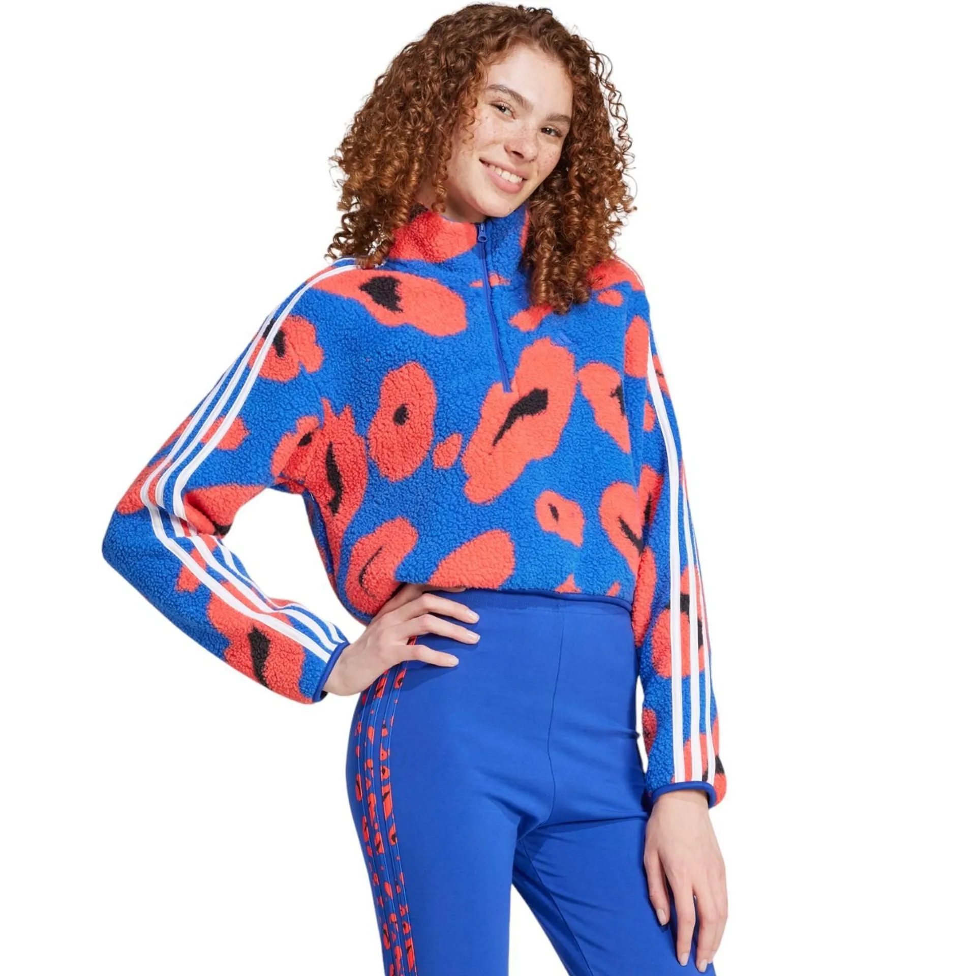 adidas Essentials Womens Quarter-Zip Cropped Fleece Top