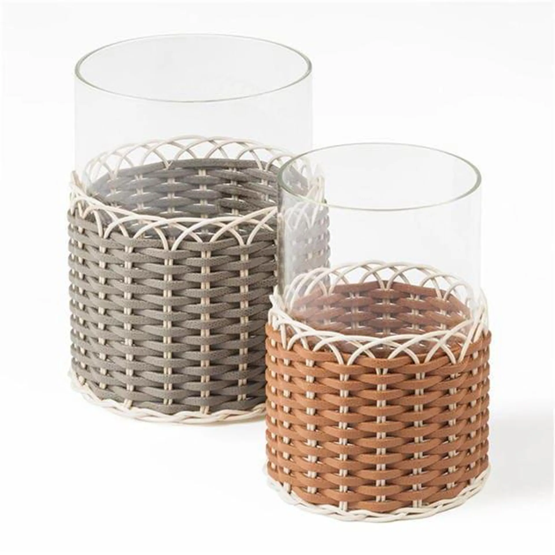 Pigment France France Wideville Leather and Rattan Candle Holder - Mud