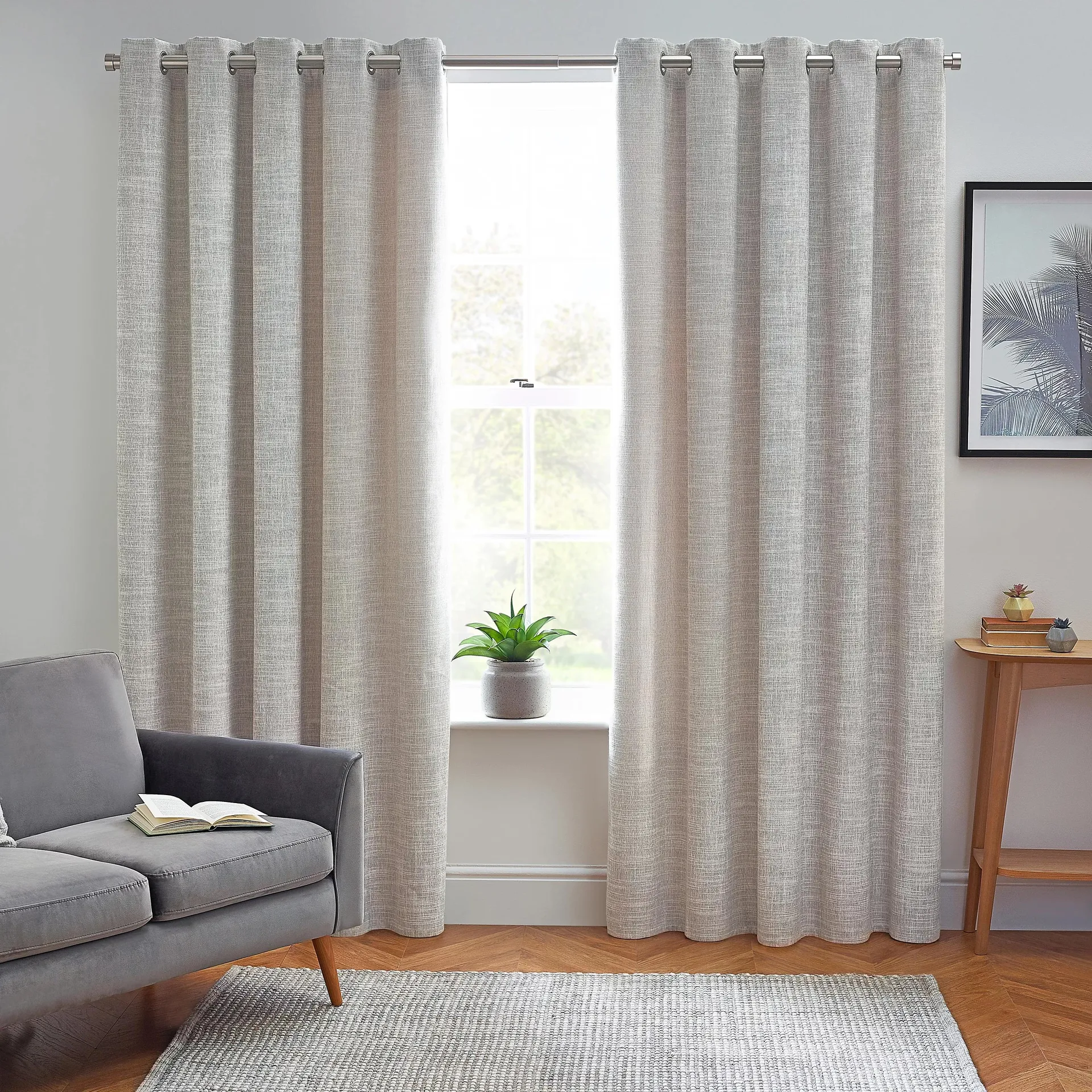 Elisa Ecru Slub Lined Eyelet Curtains (W)167cm (L)228cm, Pair