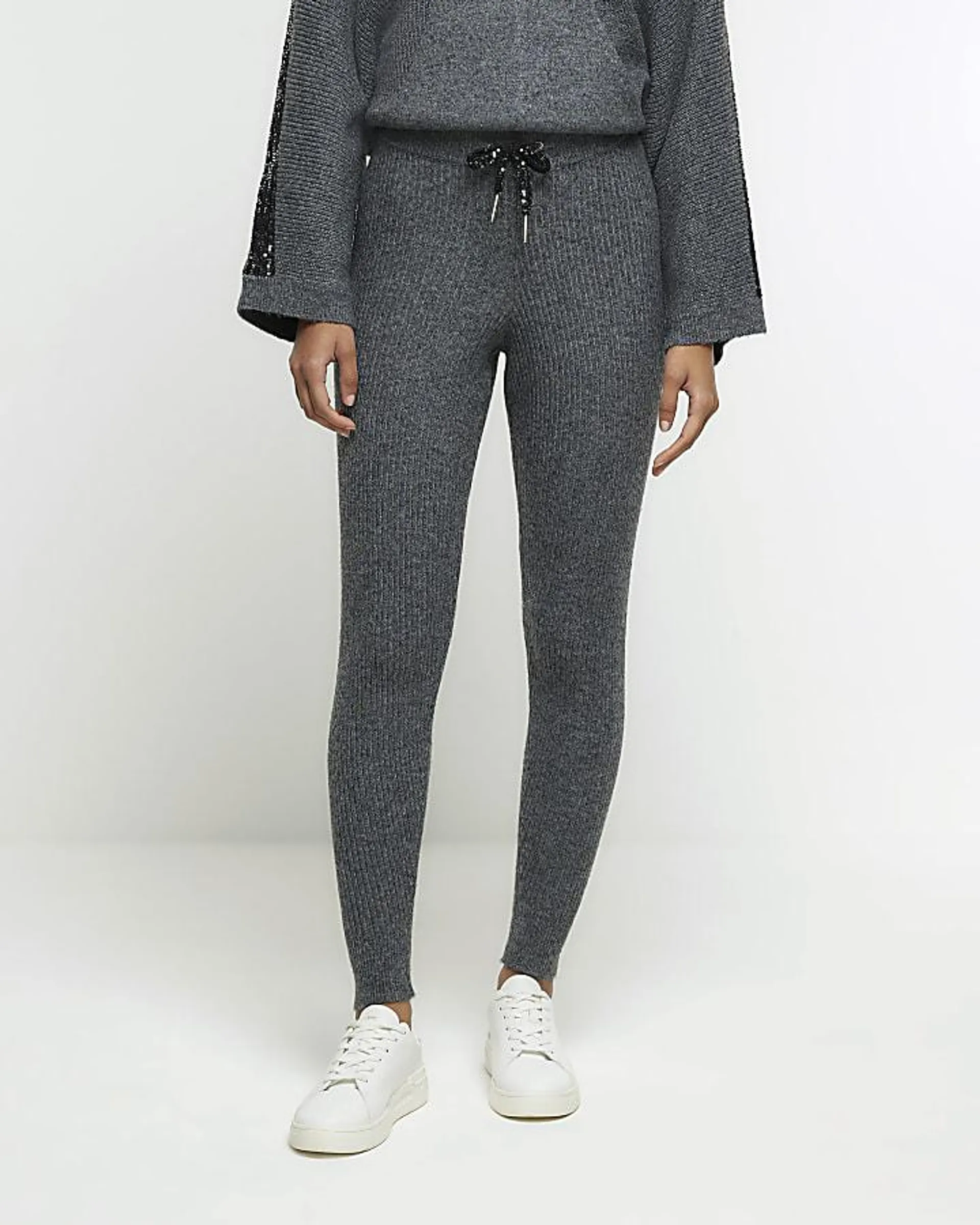 Grey rib elasticated joggers
