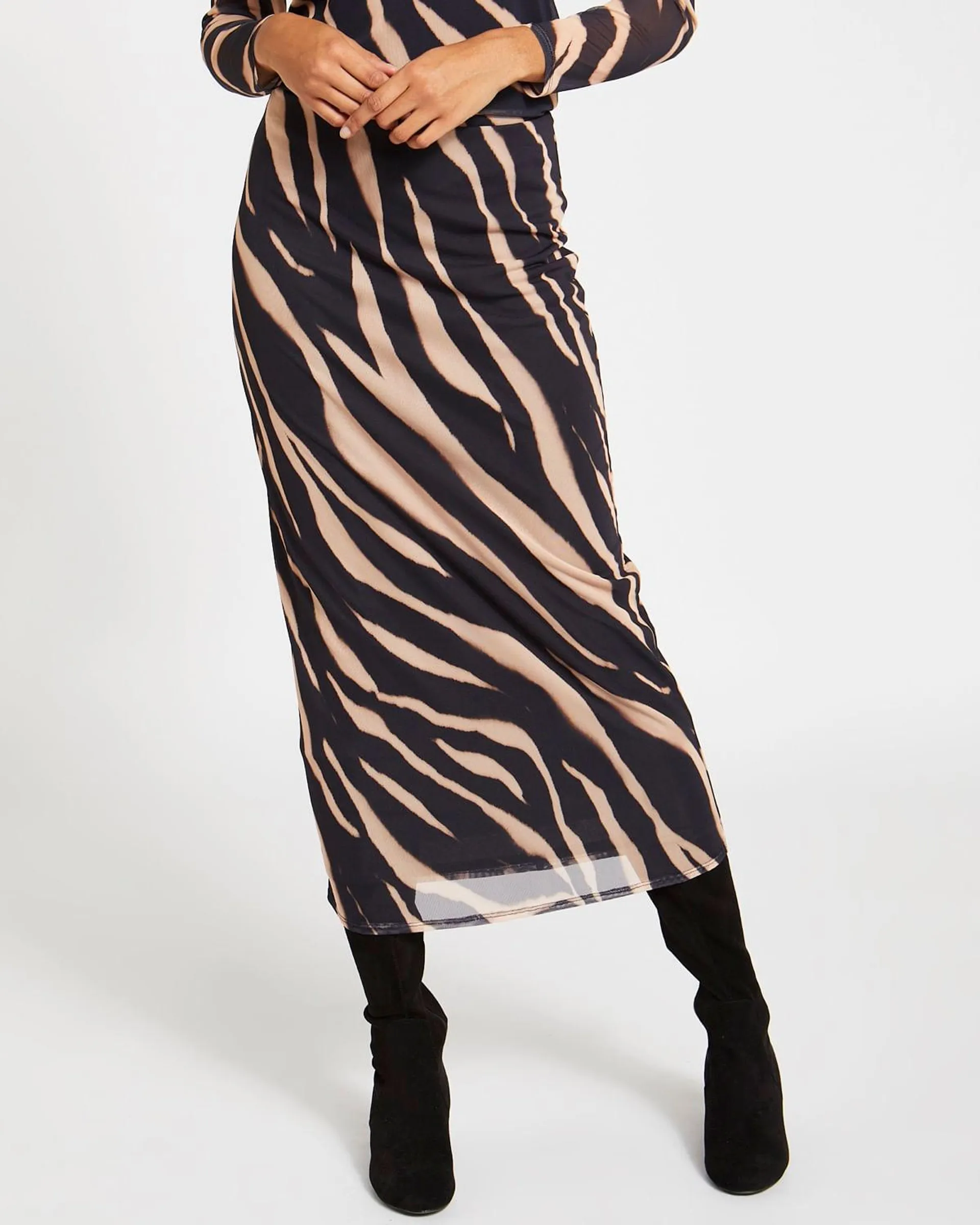 Mesh Print Midi Skirt