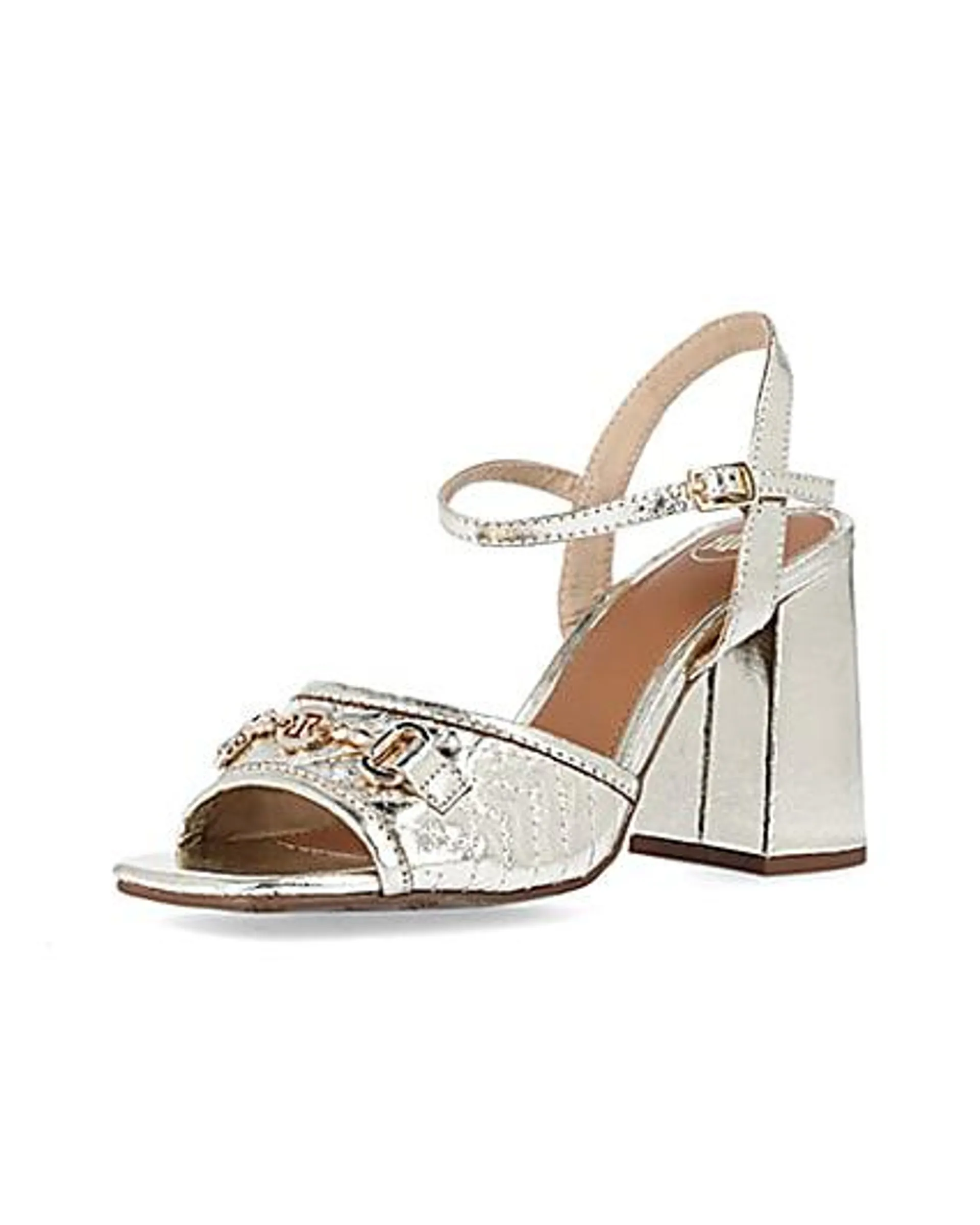 Gold chain block heel sandals