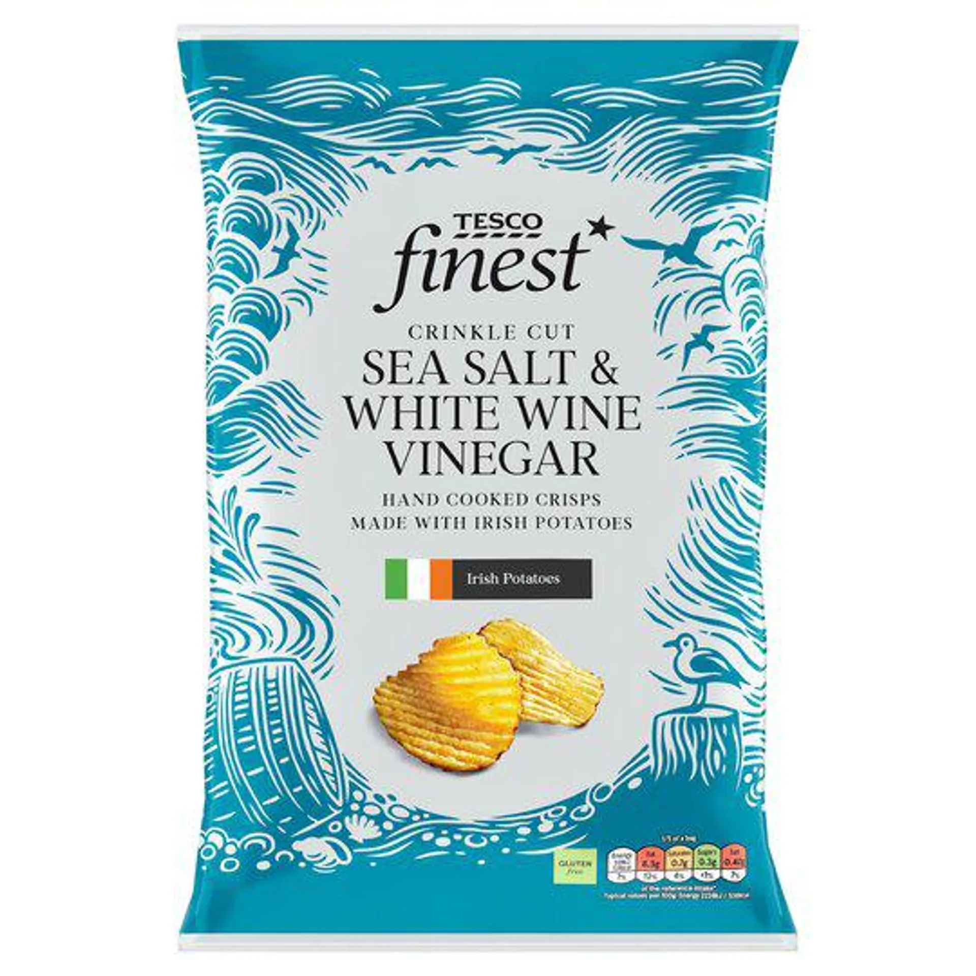 Tesco Finest Crinkle S/Slt And White Wine Vinegar Crisps 125G