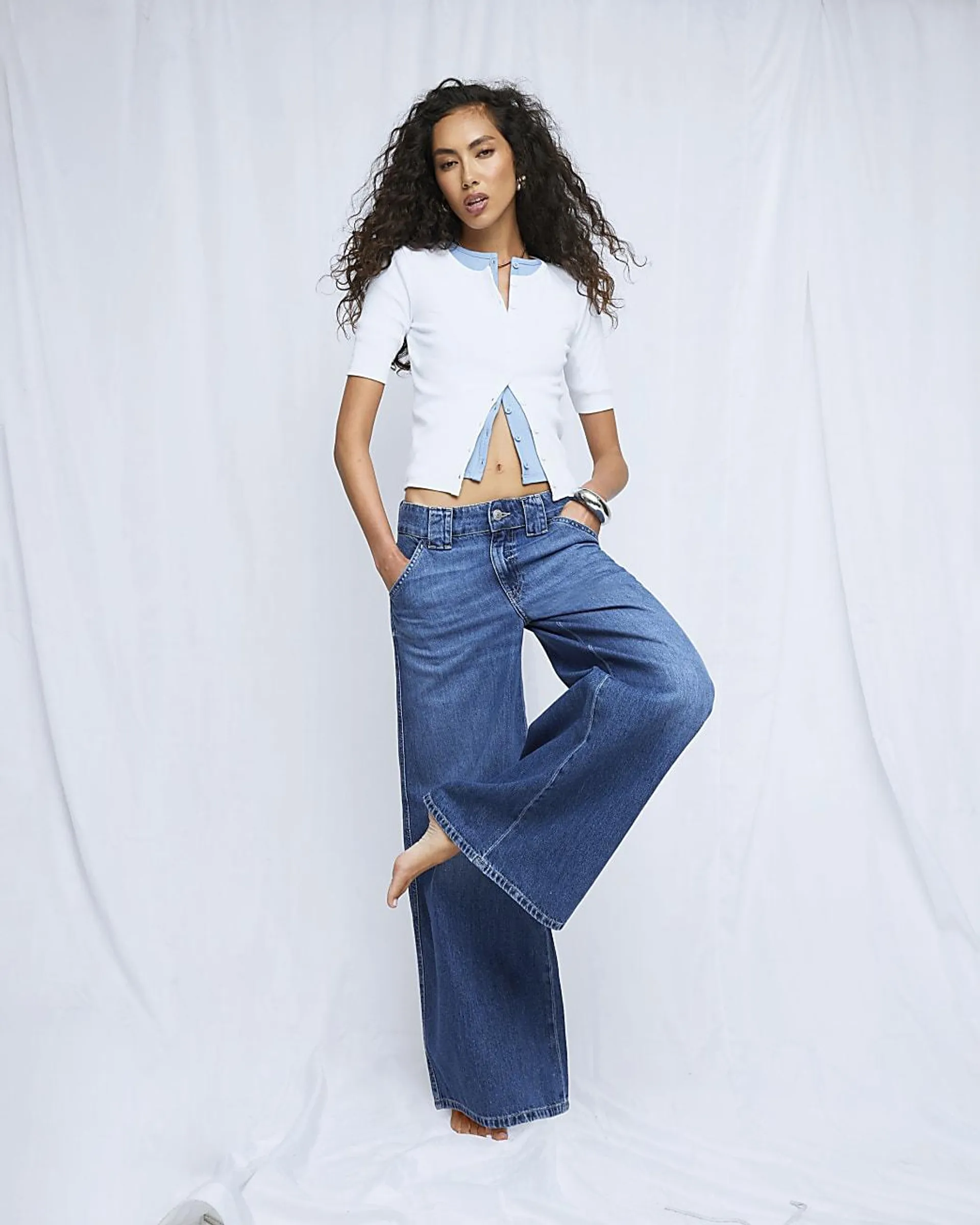 Blue Low Rise Palazzo Wide Leg Jeans