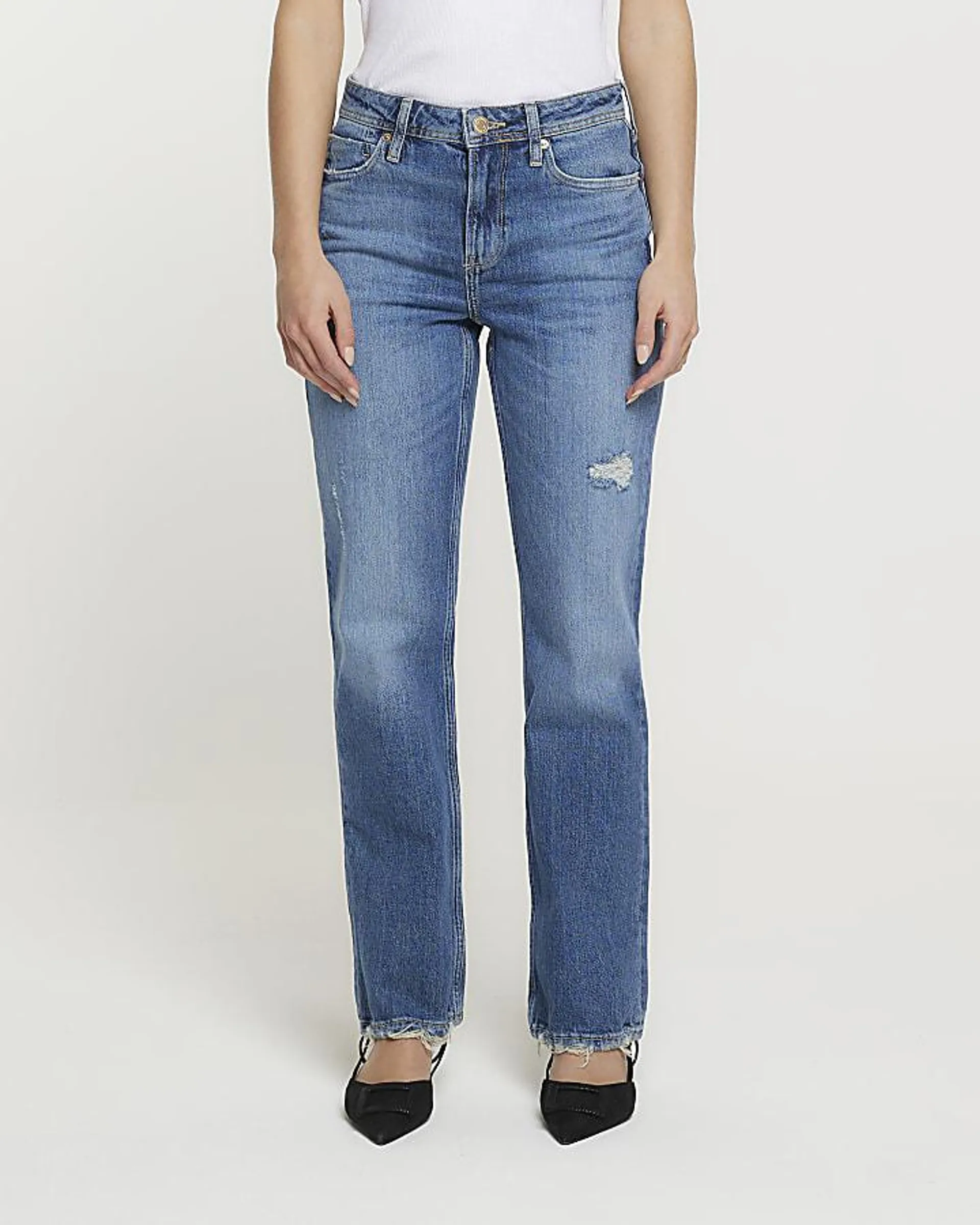 Petite mid rise straight leg jeans