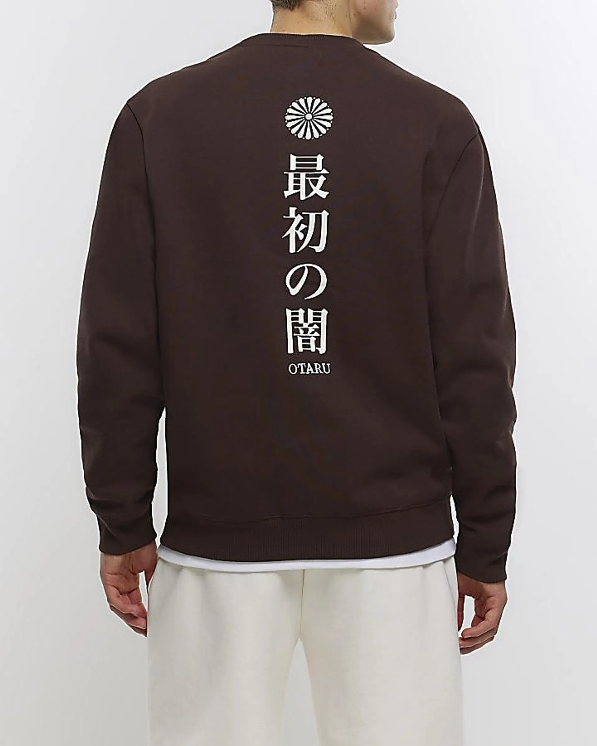 Brown regular fit Japanese print sweatshirt